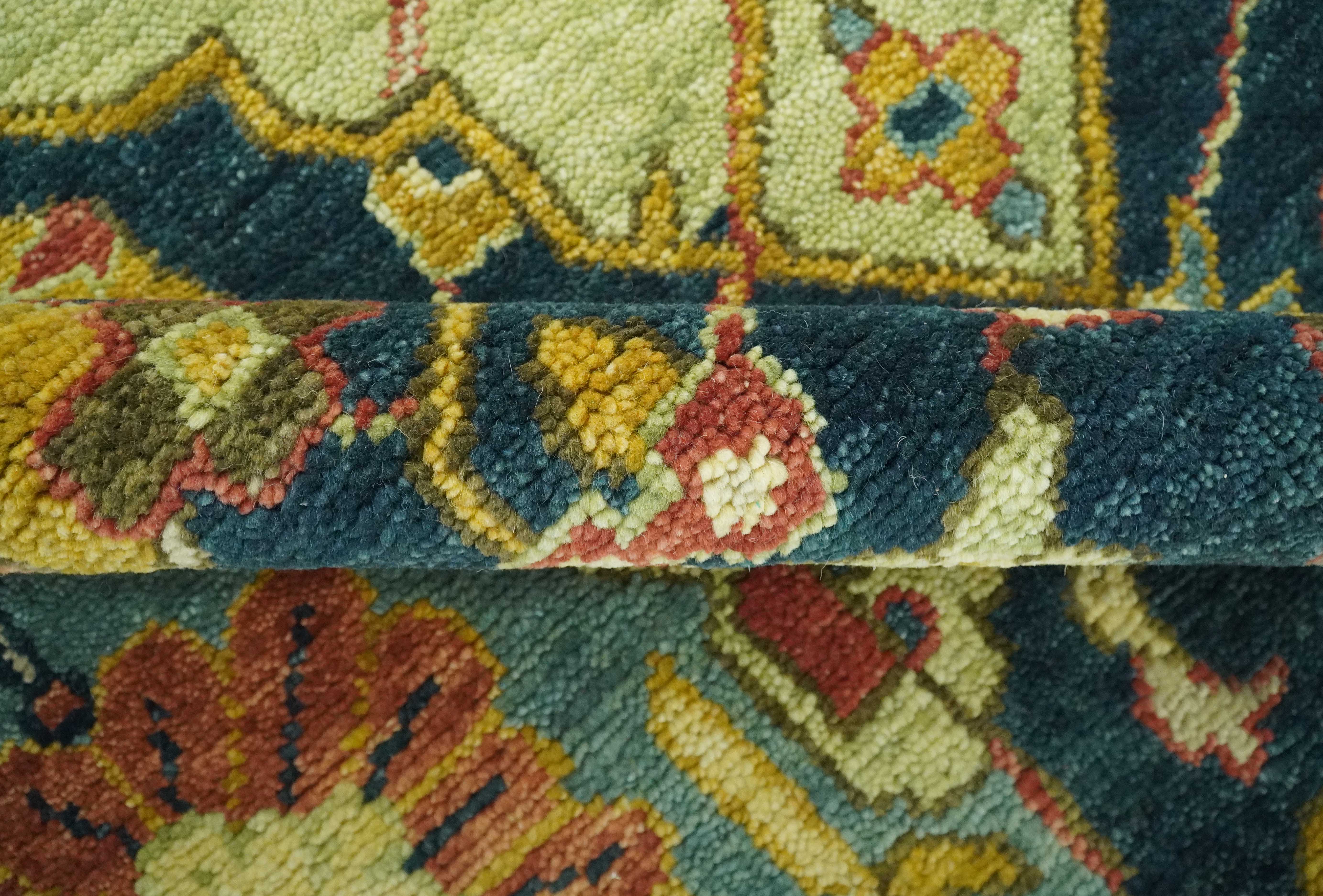 Traditional Oushak Blue and Gold Antique Style Hand knotted Custom Made Area Rug - Image 4