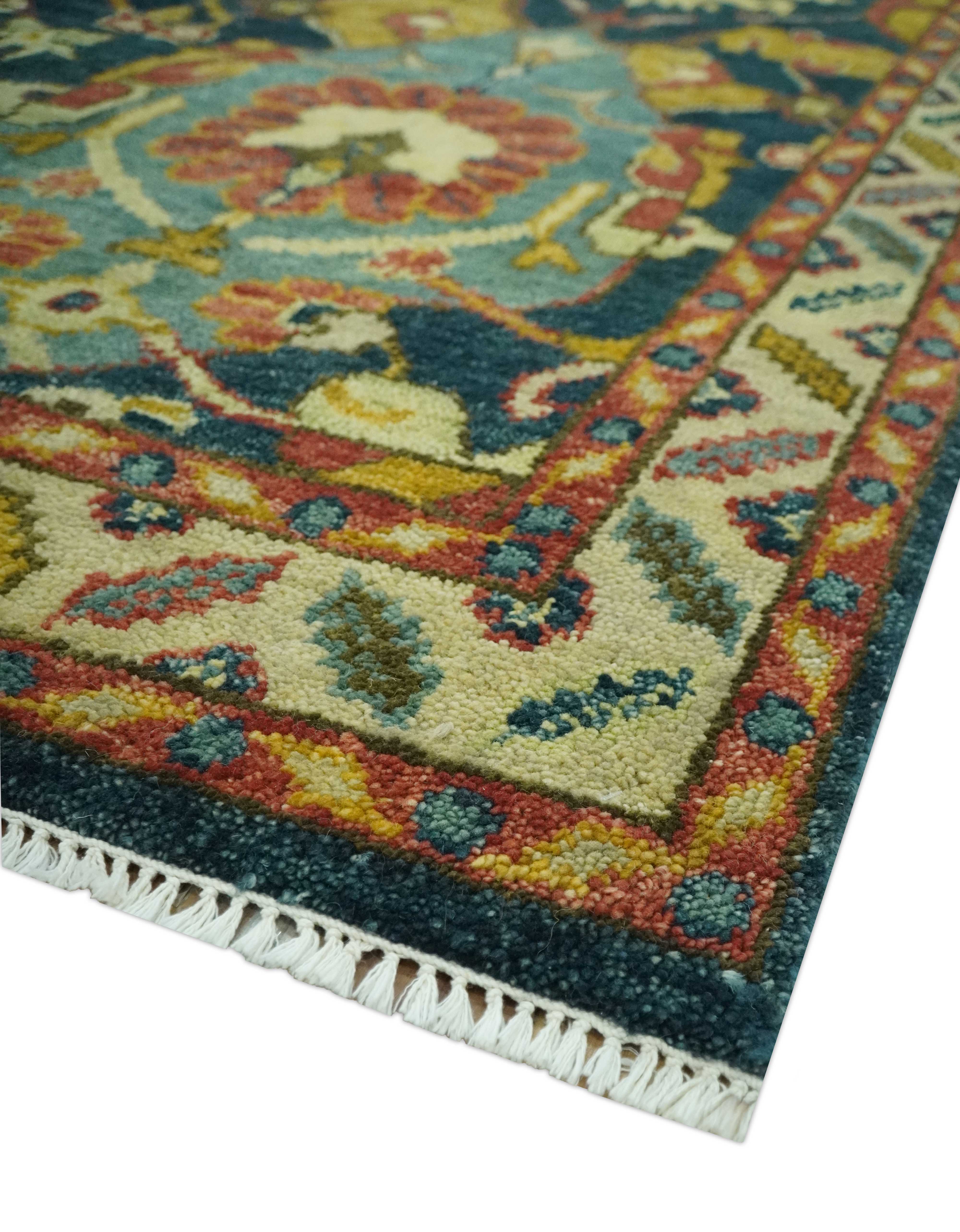 Traditional Oushak Blue and Gold Antique Style Hand knotted Custom Made Area Rug - Image 5