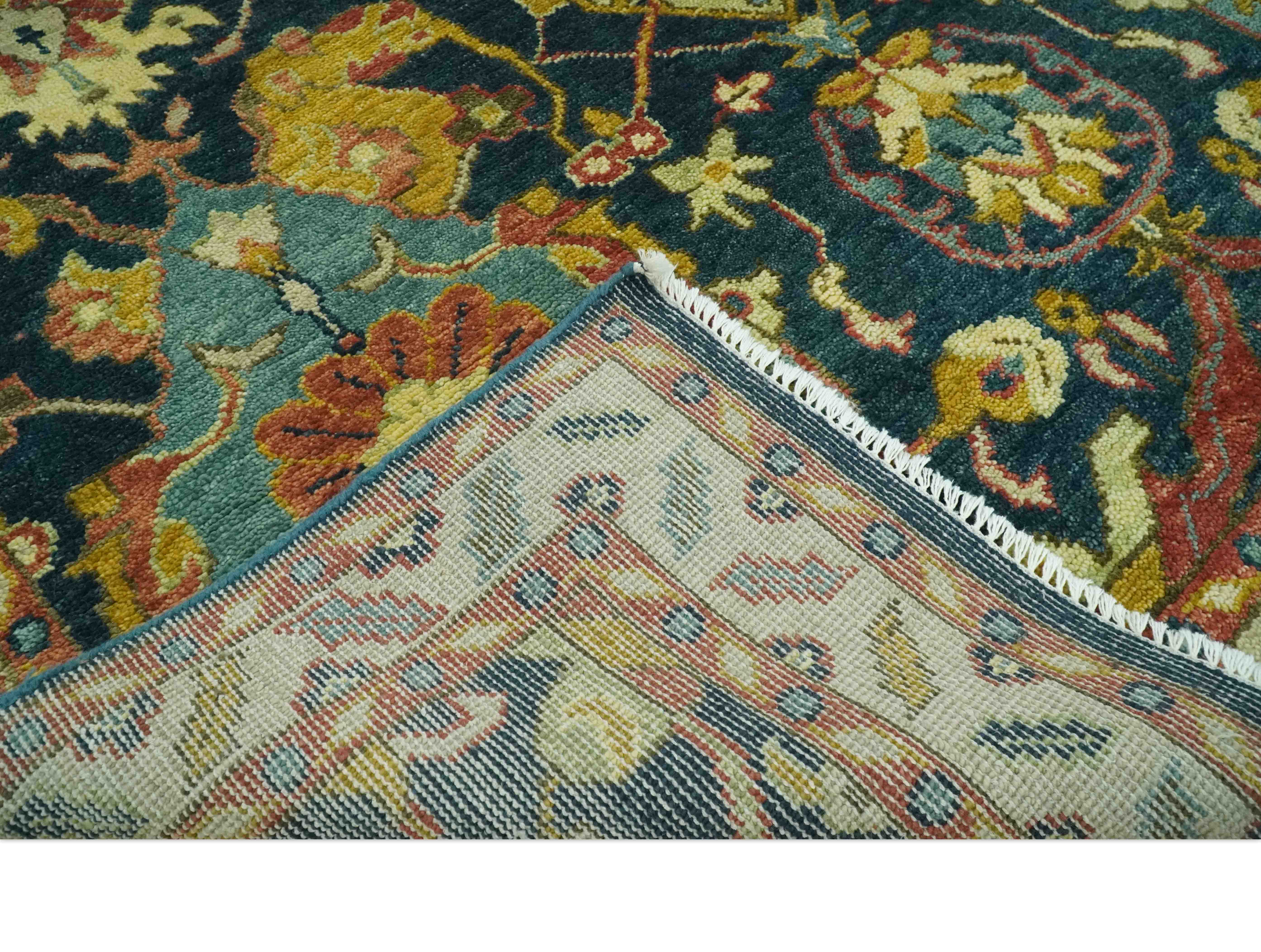 Traditional Oushak Blue and Gold Antique Style Hand knotted Custom Made Area Rug - Image 6