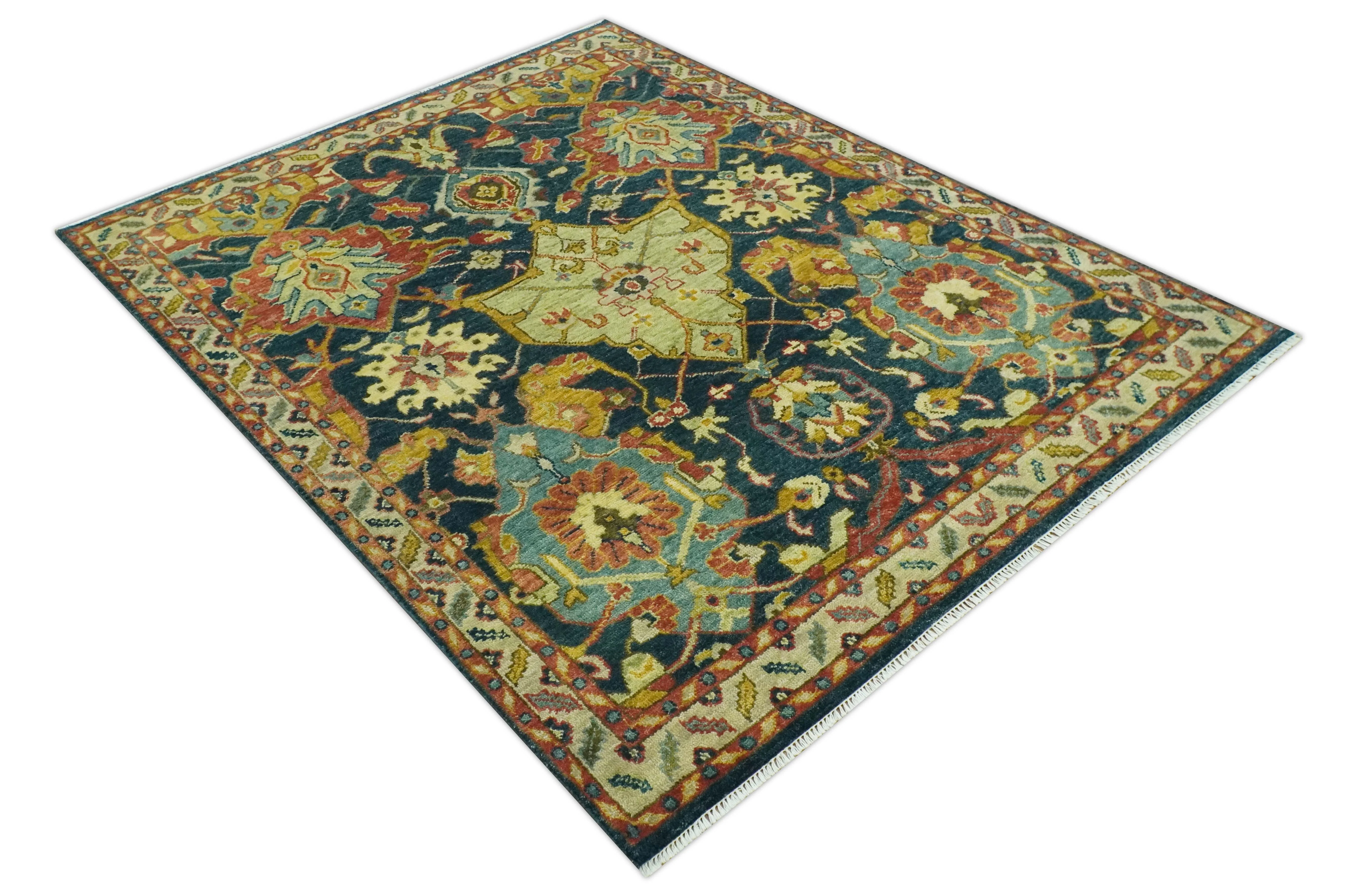 Traditional Oushak Blue and Gold Antique Style Hand knotted Custom Made Area Rug - Image 9