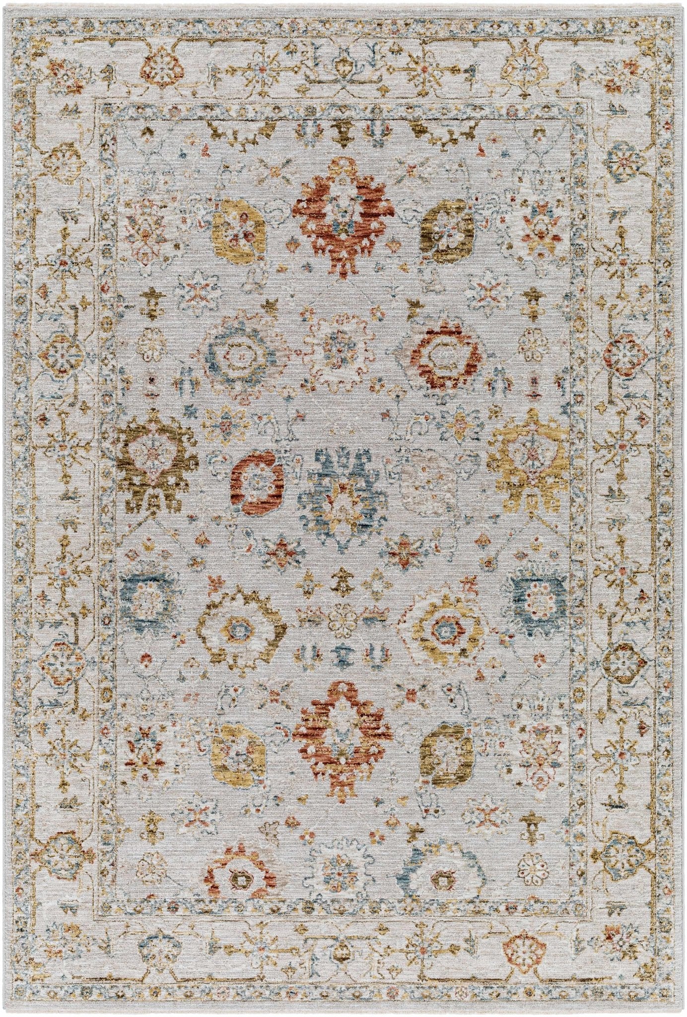 Traditional Oushak Cream Machine Woven Rug - Image 10