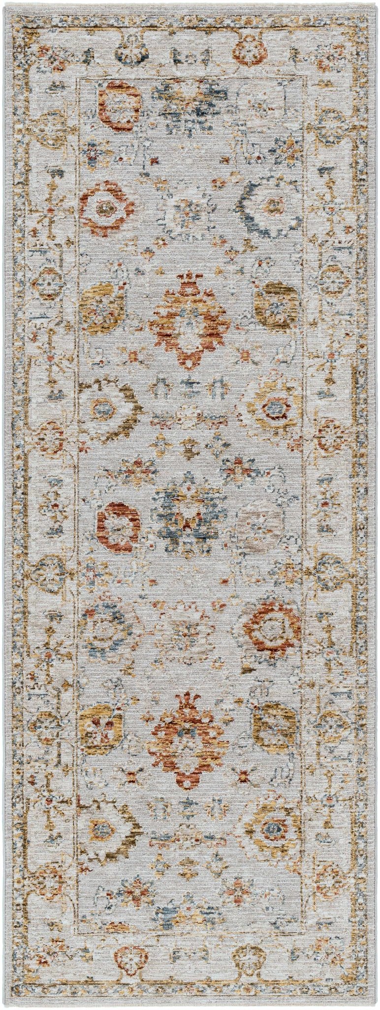 Traditional Oushak Cream Machine Woven Rug - Image 11
