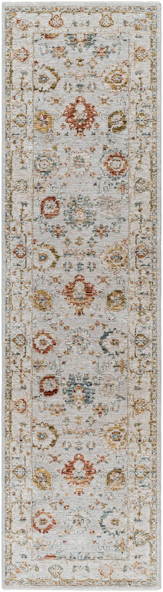 Traditional Oushak Cream Machine Woven Rug - Image 12