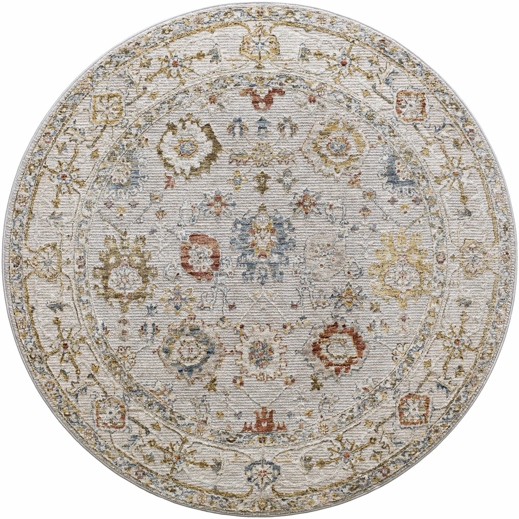 Traditional Oushak Cream Machine Woven Rug - Image 15
