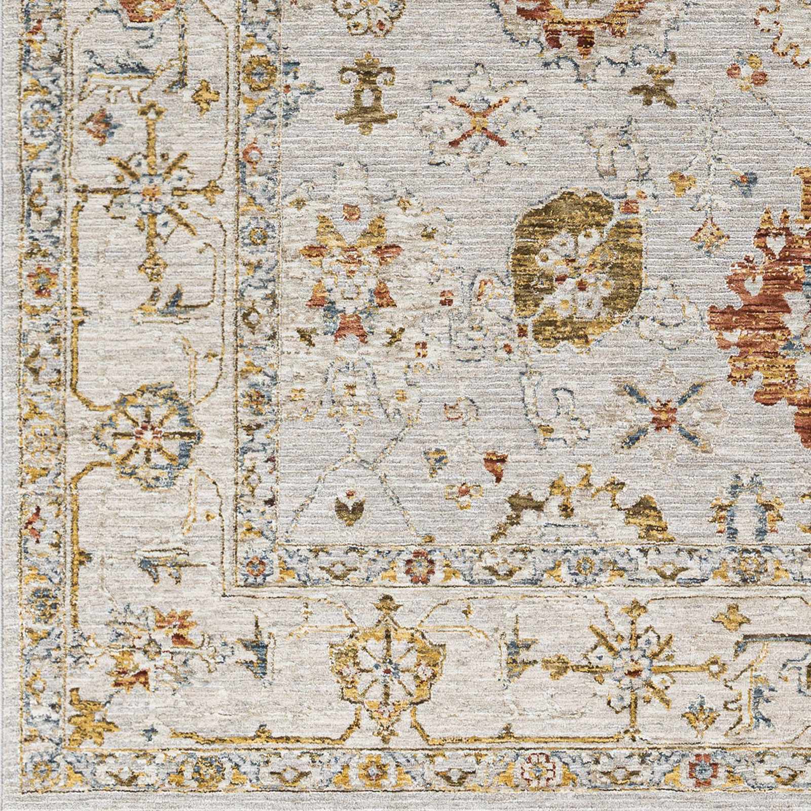 Traditional Oushak Cream Machine Woven Rug - Image 7