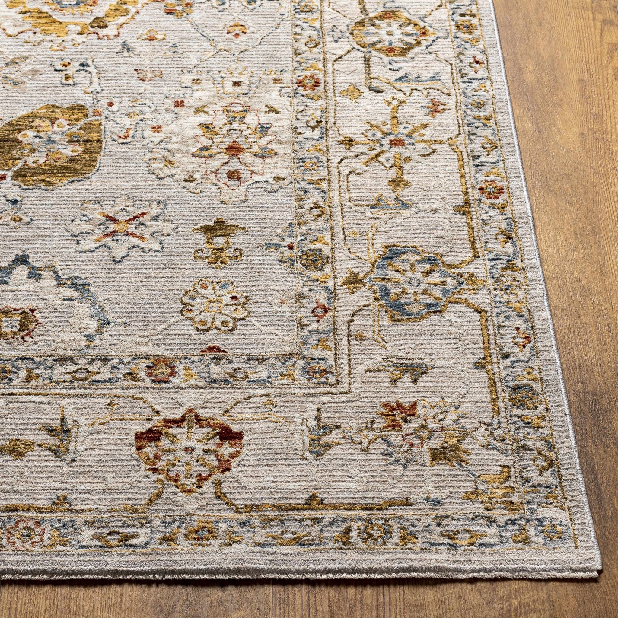 Traditional Oushak Cream Machine Woven Rug - Image 8
