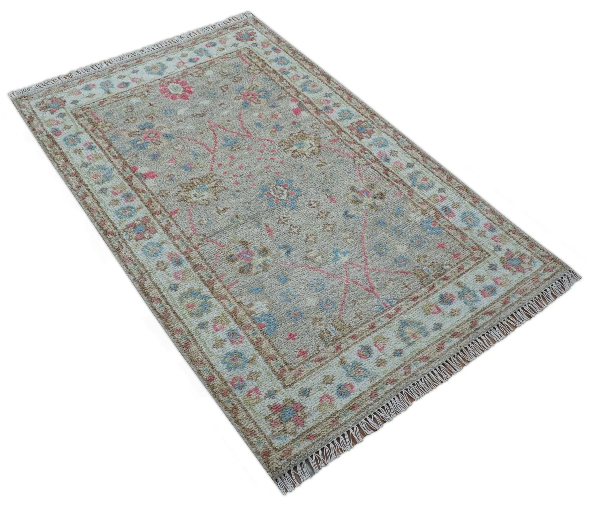 Traditional Oushak Design Beige And Blue 4x6 Hand knotted Wool Area Rug - Image 10