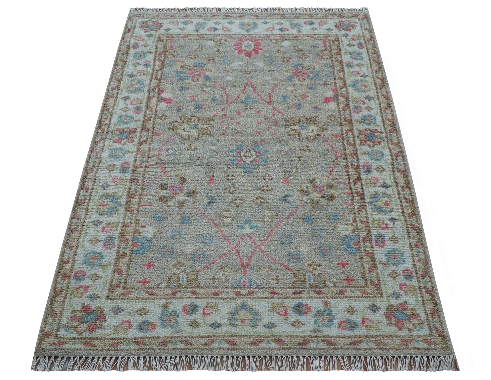 Traditional Oushak Design Beige And Blue 4x6 Hand knotted Wool Area Rug - Image 11