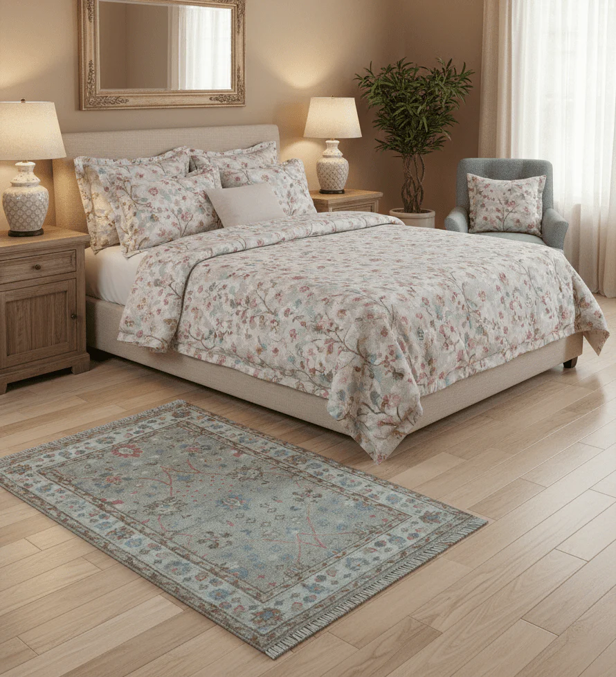 Traditional Oushak Design Beige And Blue 4x6 Hand knotted Wool Area Rug - Image 2