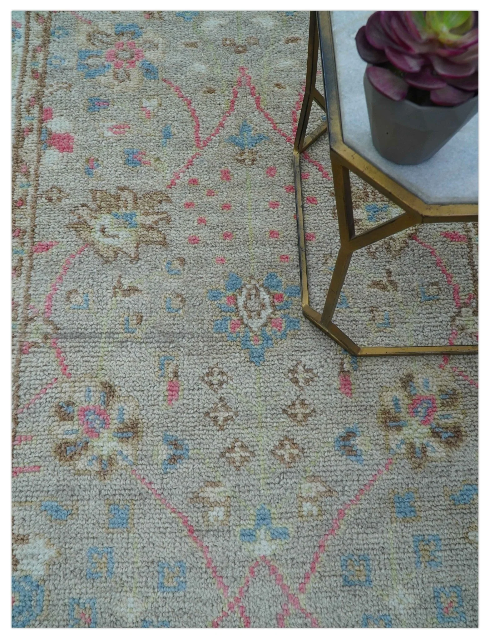 Traditional Oushak Design Beige And Blue 4x6 Hand knotted Wool Area Rug - Image 3