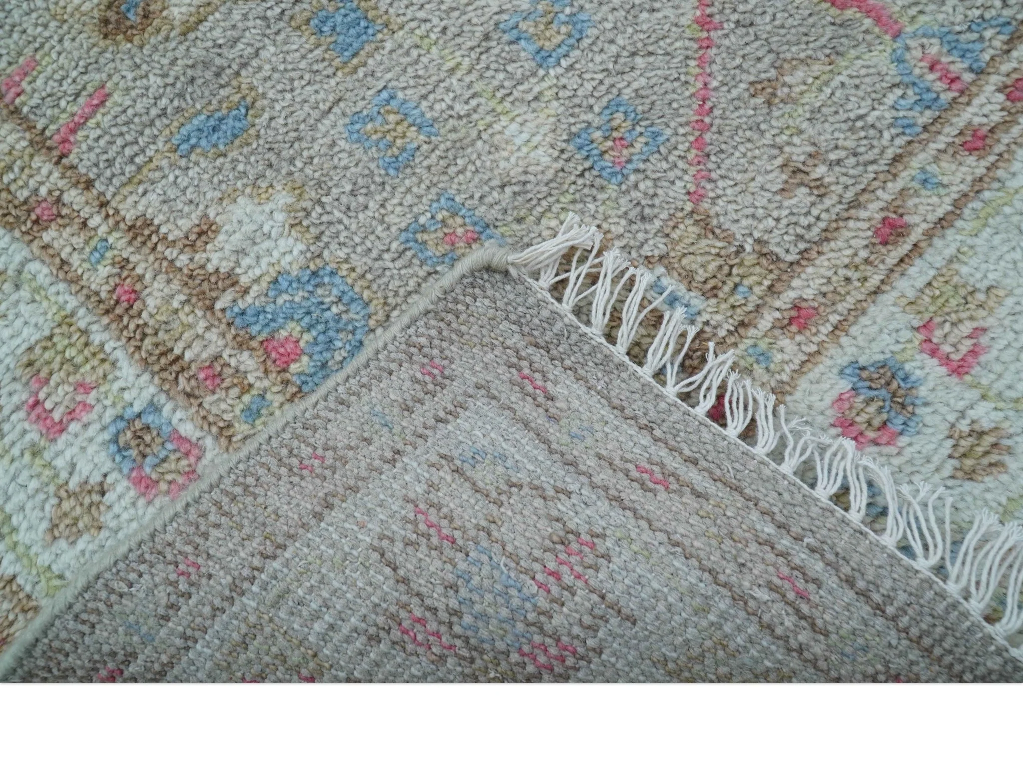 Traditional Oushak Design Beige And Blue 4x6 Hand knotted Wool Area Rug - Image 6