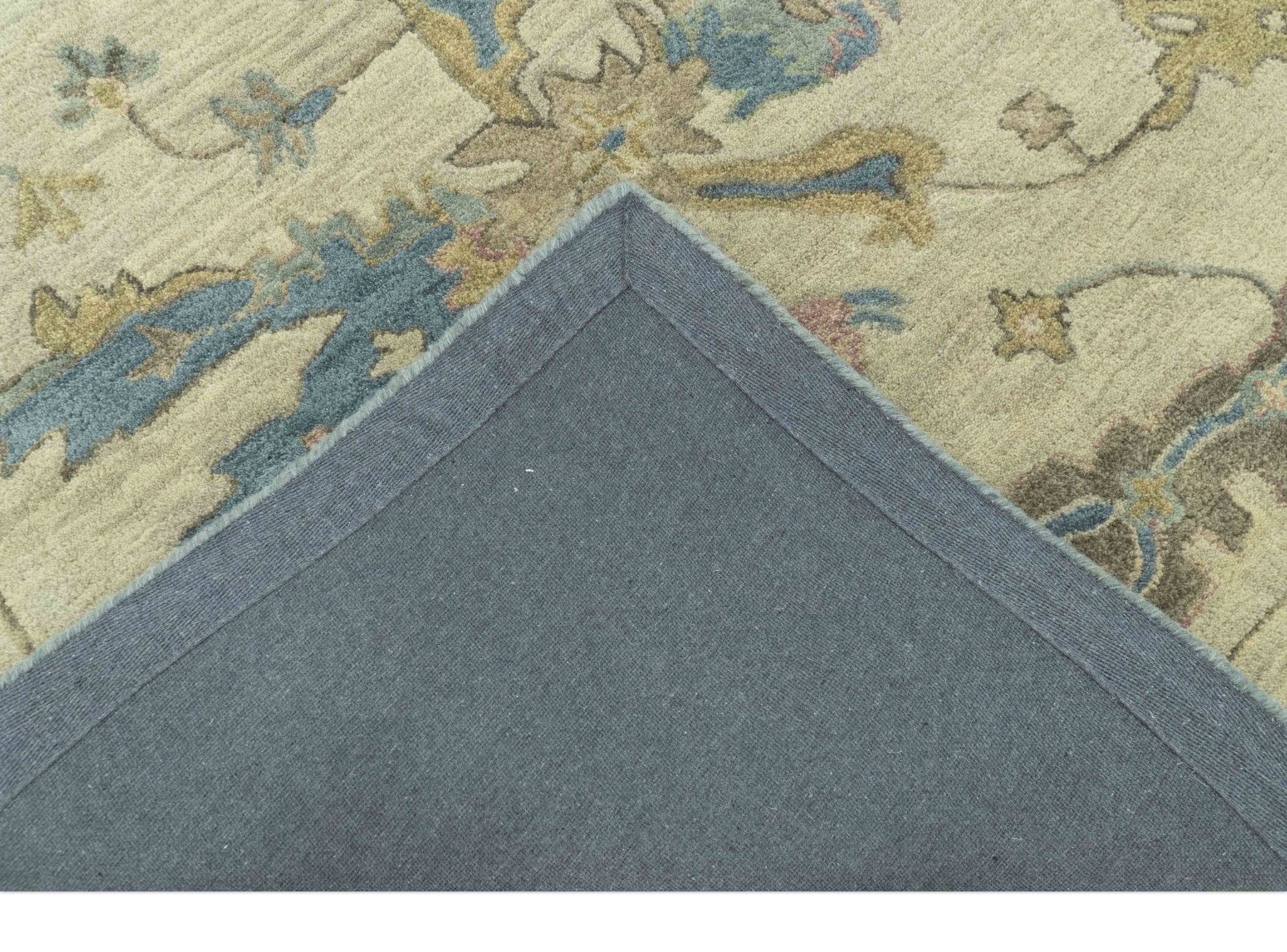 Traditional Oushak Design Beige And Blue Hand Tufted 8x10 Wool Area Rug - Image 4