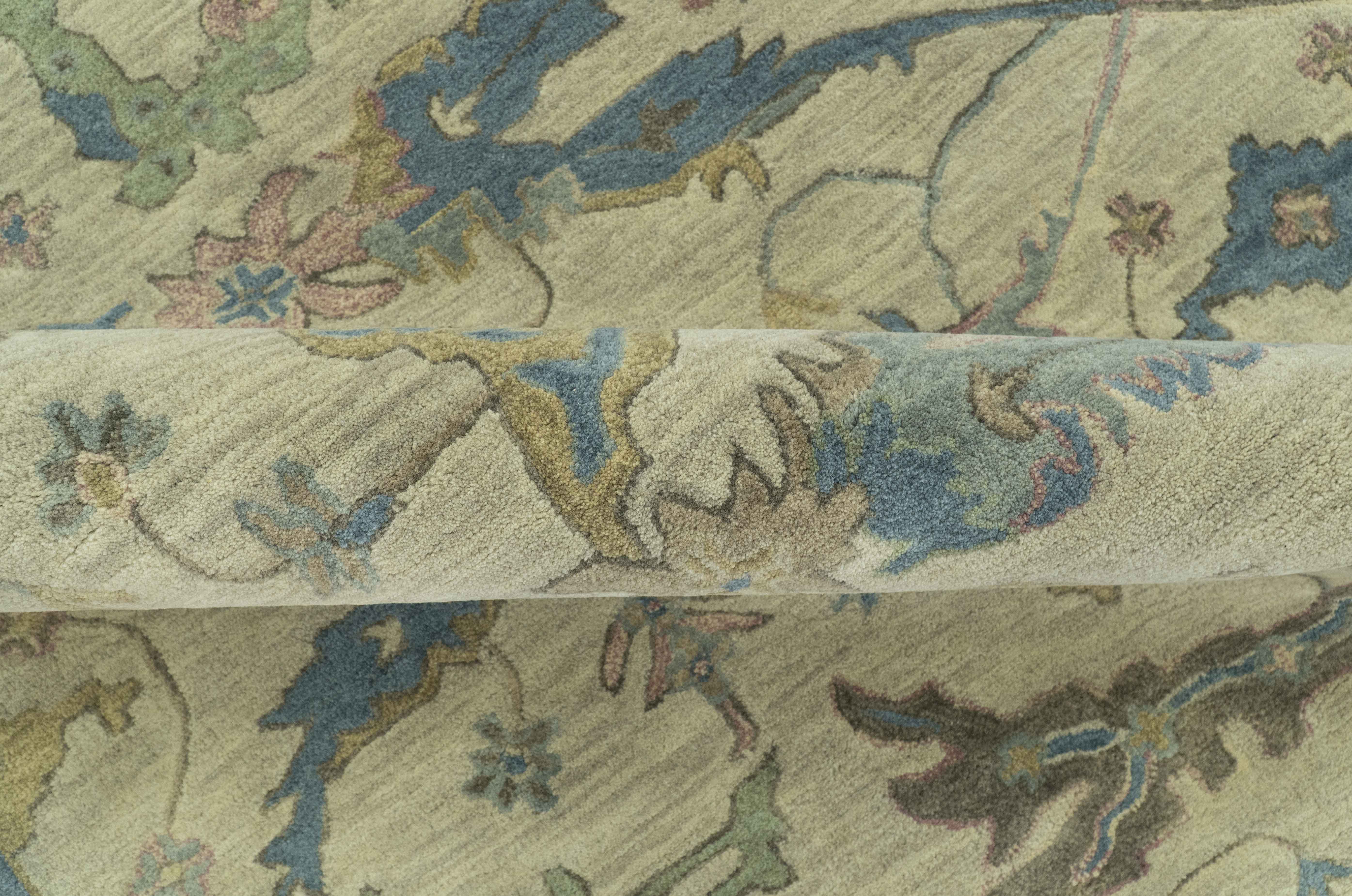 Traditional Oushak Design Beige And Blue Hand Tufted 8x10 Wool Area Rug - Image 7