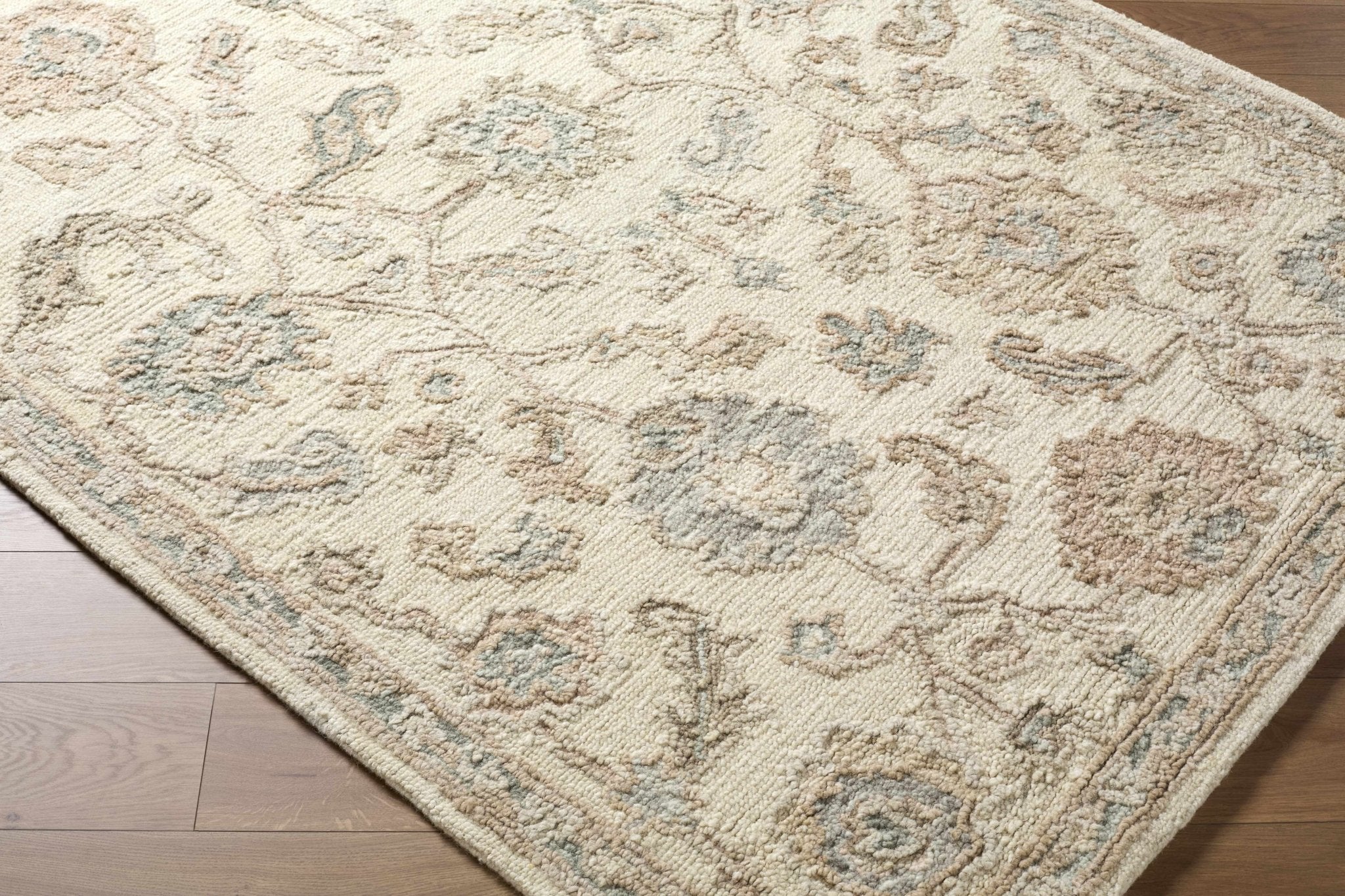 Traditional Oushak Design Beige Hand Tufted Wool Area Rug - Image 16