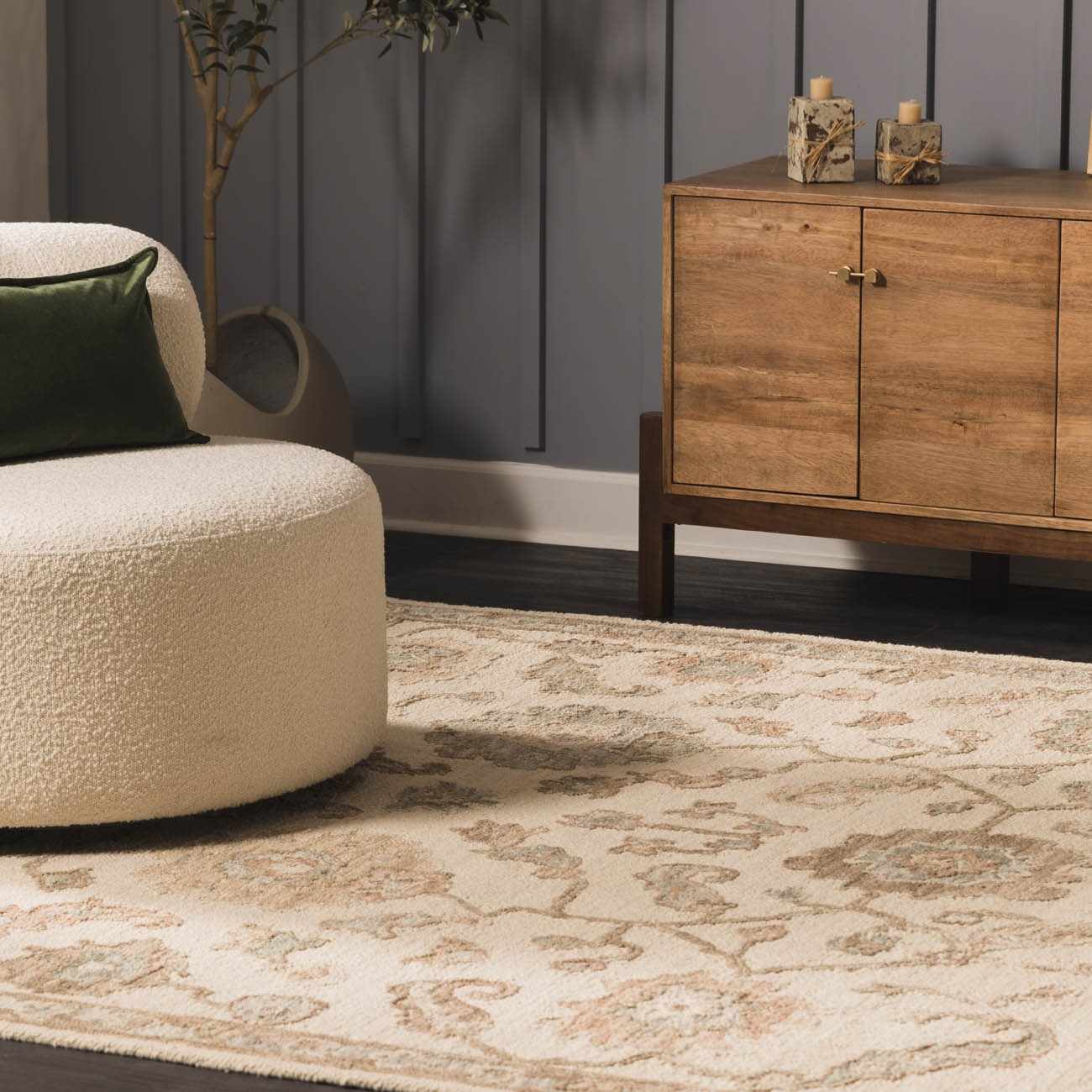 Traditional Oushak Design Beige Hand Tufted Wool Area Rug - Image 2