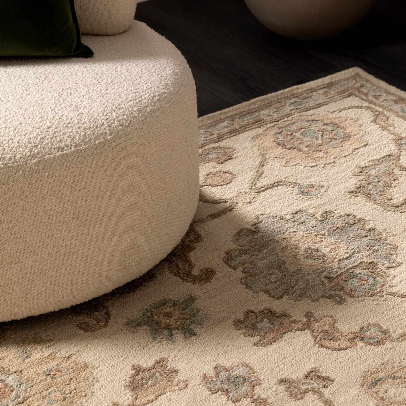Traditional Oushak Design Beige Hand Tufted Wool Area Rug - Image 3