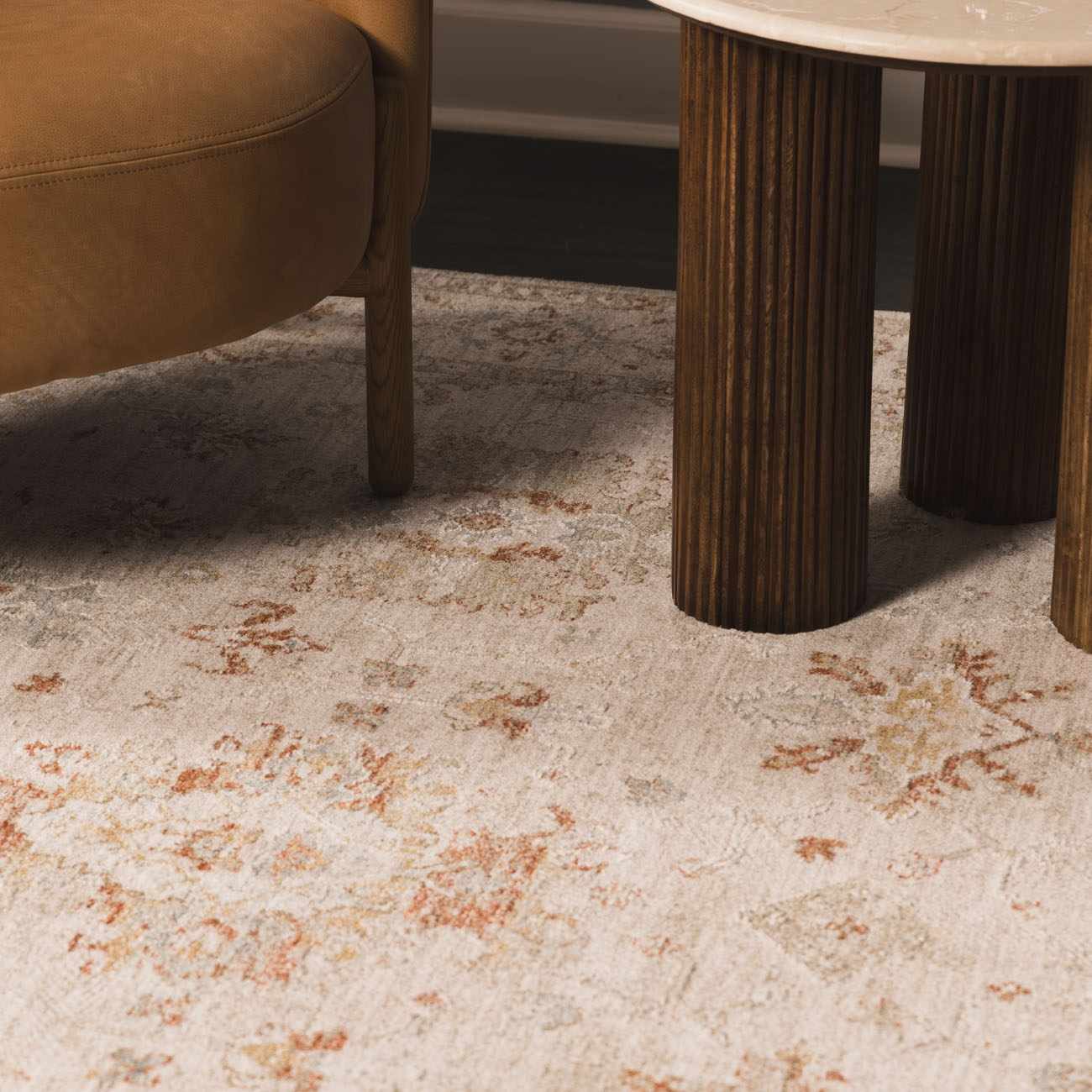 Traditional Oushak Design Beige Machine Woven Area Rug - Image 4