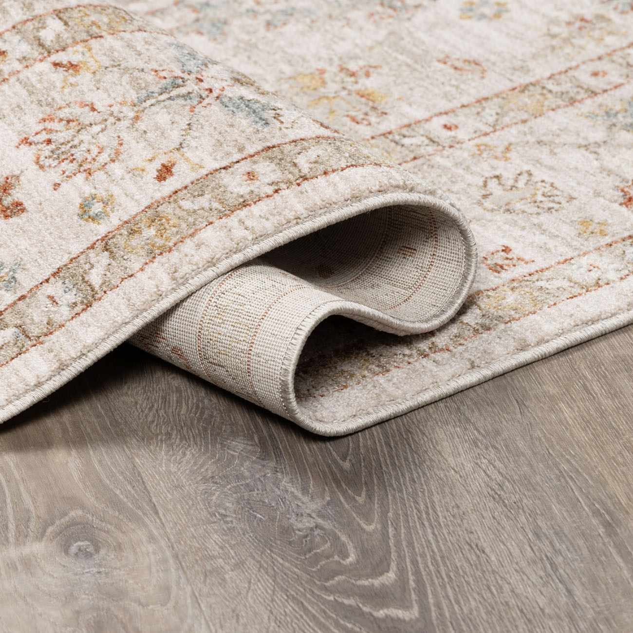 Traditional Oushak Design Beige Machine Woven Area Rug - Image 6