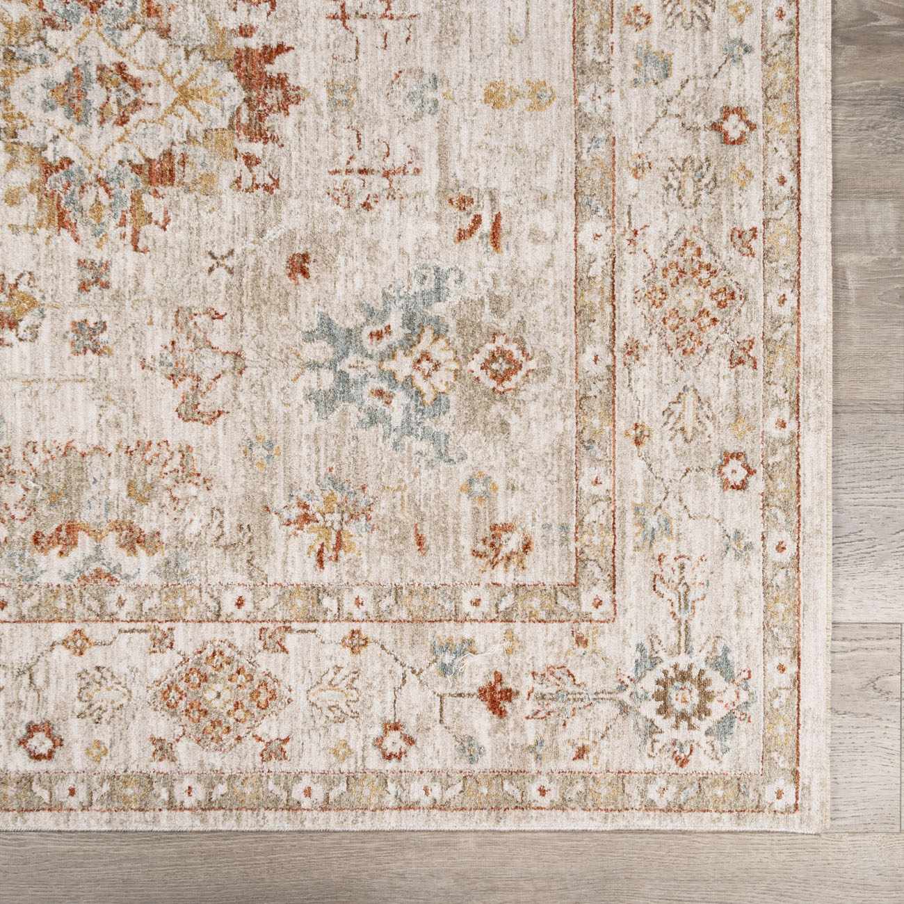 Traditional Oushak Design Beige Machine Woven Area Rug - Image 7