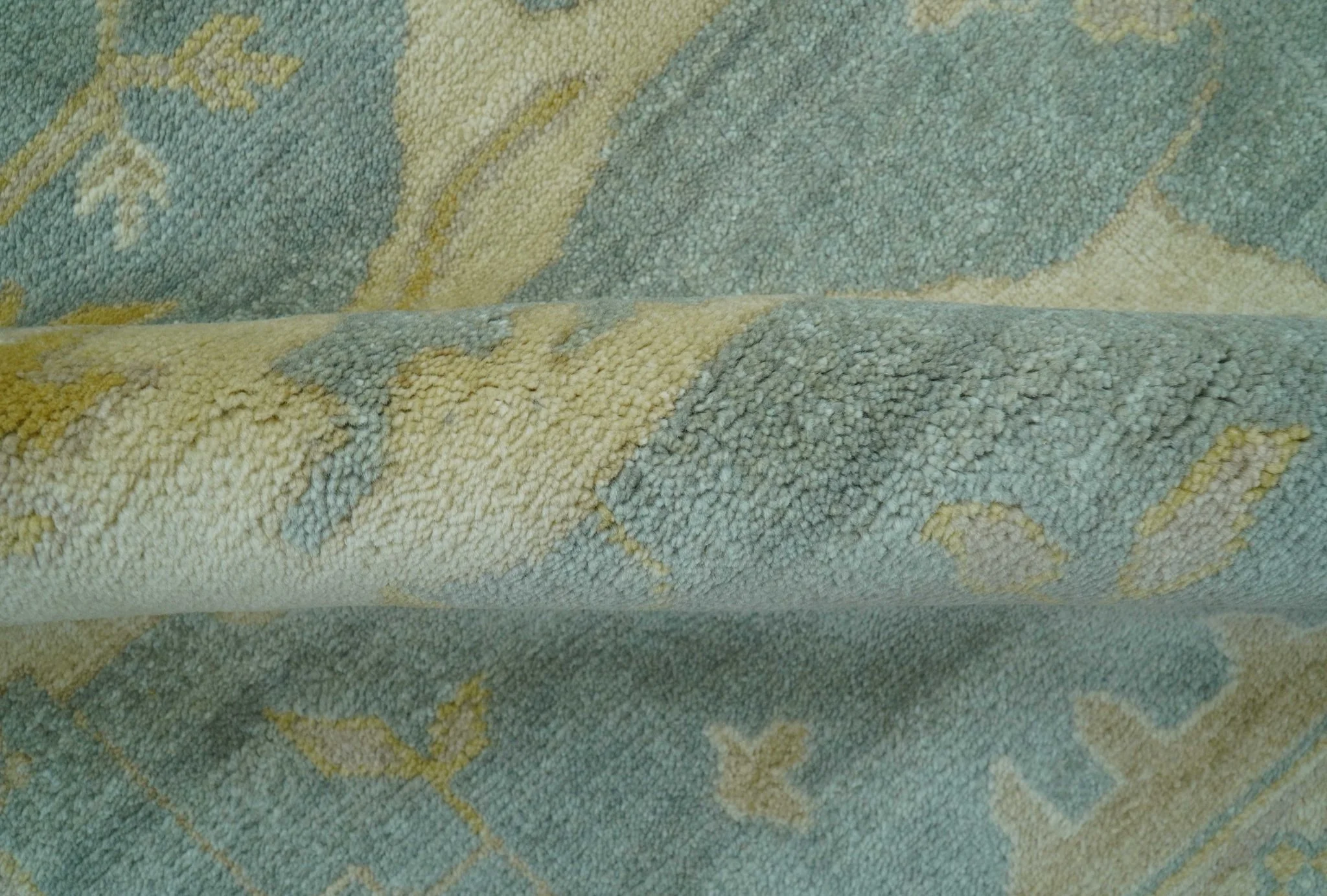 Traditional Oushak Design Blue And Beige Hand Knotted 8x10 Wool Area Rug - Image 5