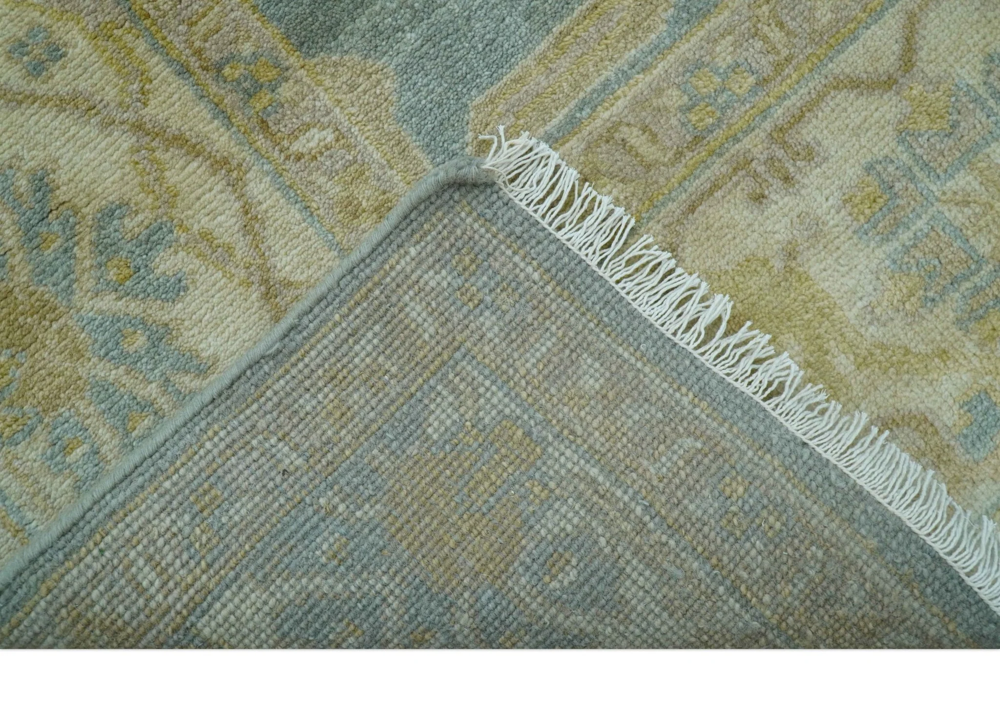 Traditional Oushak Design Blue And Beige Hand Knotted 8x10 Wool Area Rug - Image 6