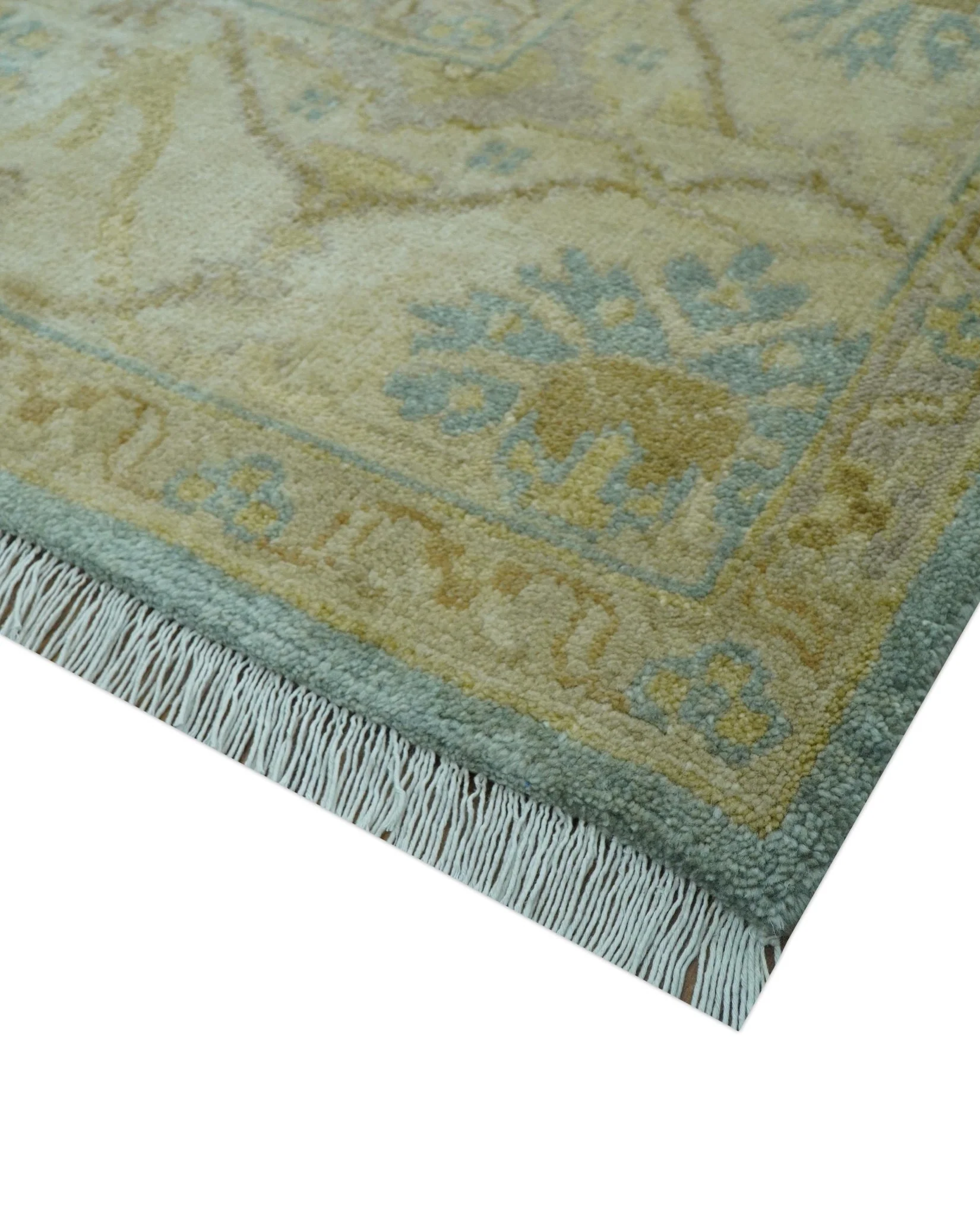 Traditional Oushak Design Blue And Beige Hand Knotted 8x10 Wool Area Rug - Image 7