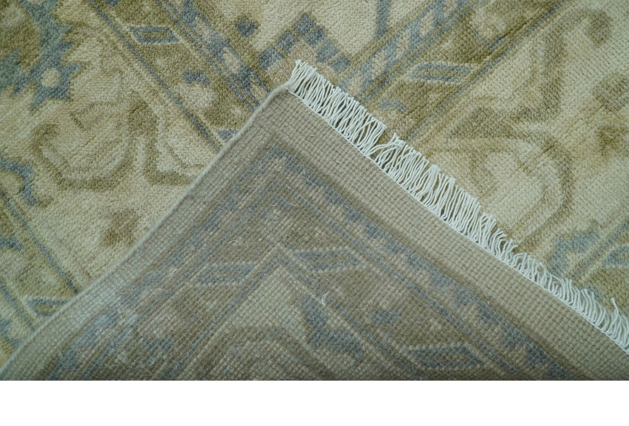 Traditional Oushak Design Blue And Beige Hand Knotted 9x12 Wool Area Rug - Image 6