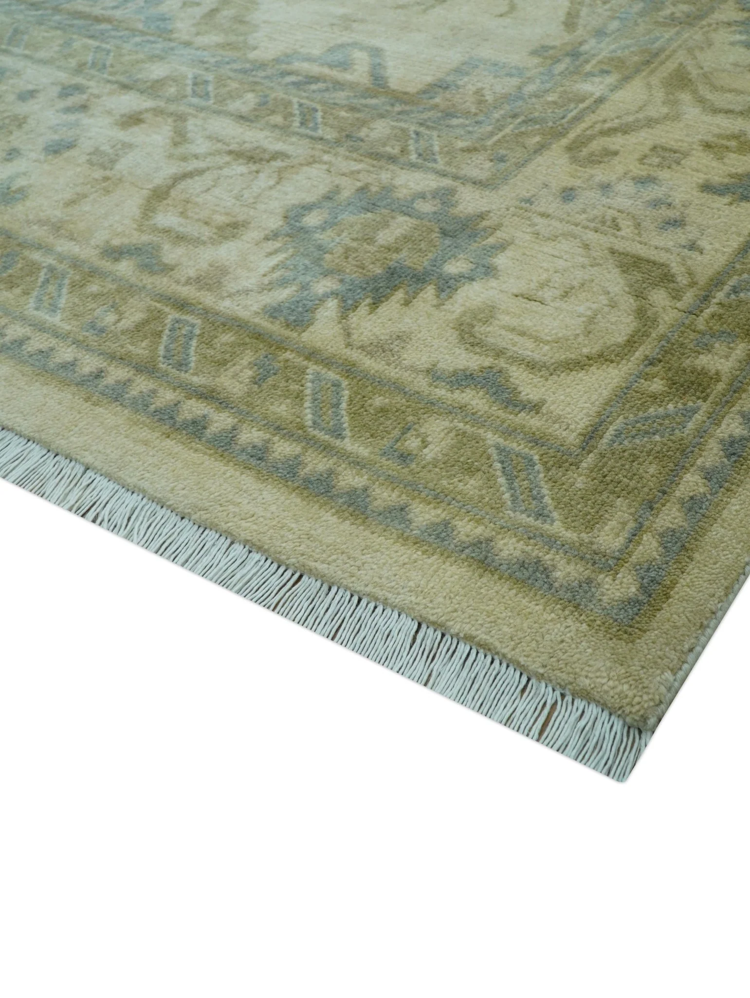 Traditional Oushak Design Blue And Beige Hand Knotted 9x12 Wool Area Rug - Image 8
