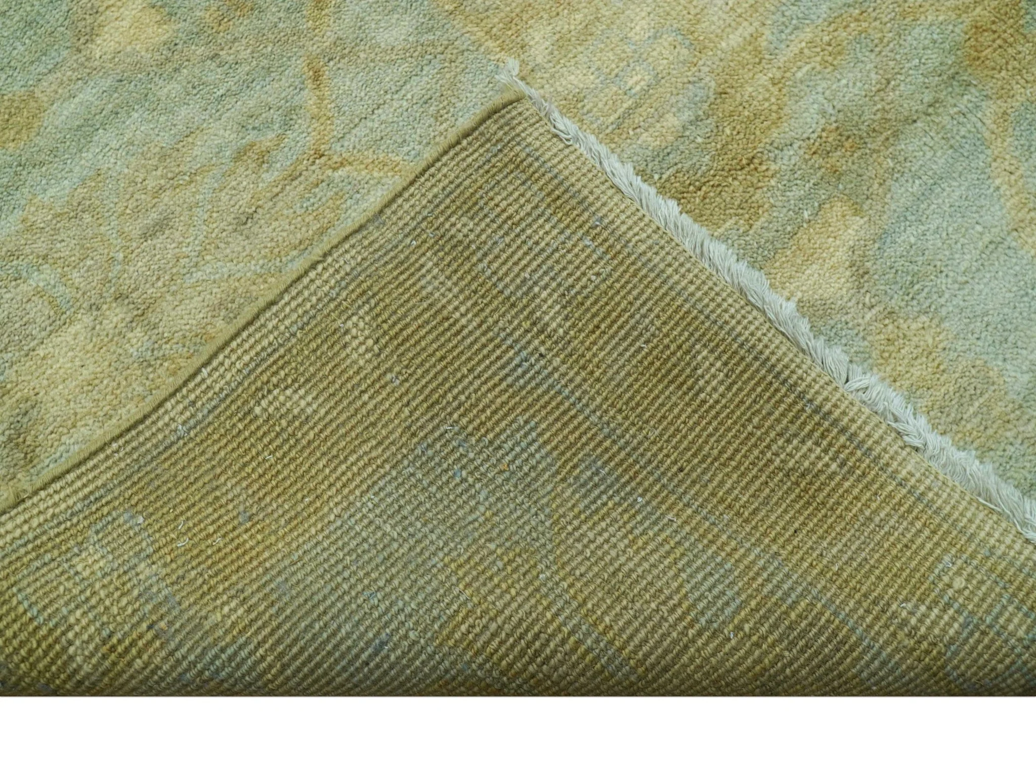 Traditional Oushak Design Blue And Beige Hand Knotted 10x10 Wool Area Rug - Image 8