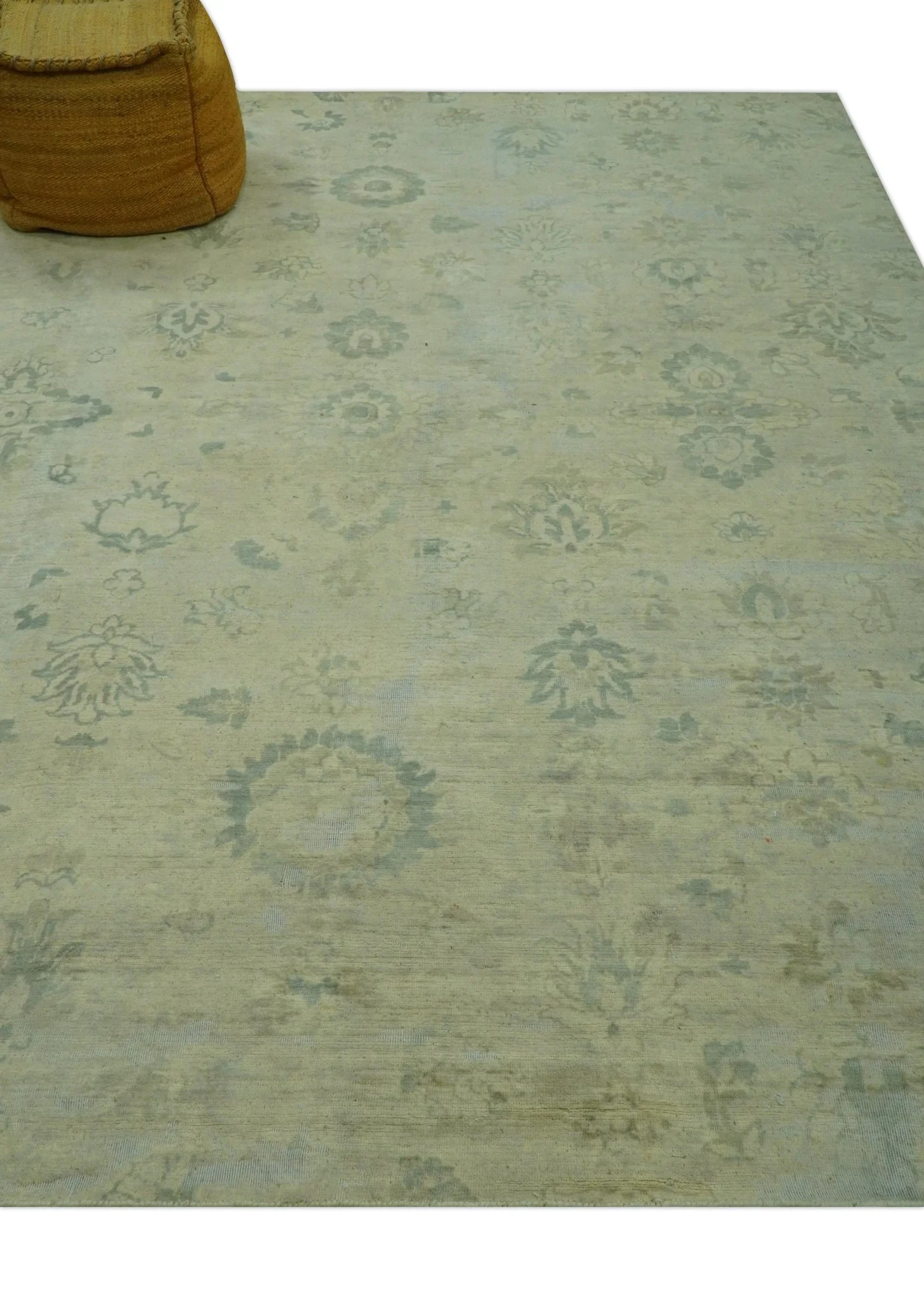 Distressed Traditional Design Blue And Beige Hand Knotted 8x10 Wool Area Rug - Image 10