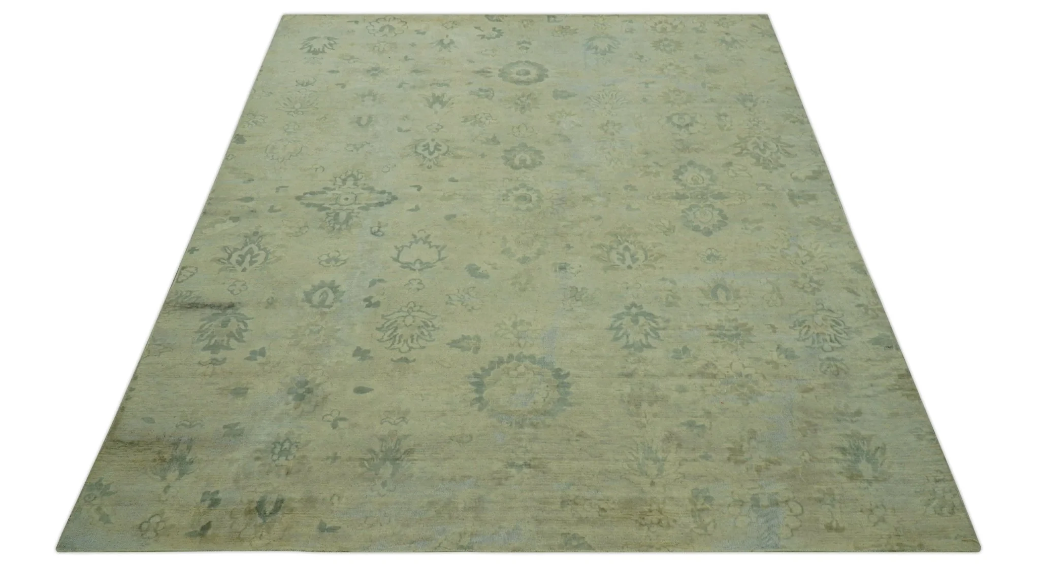 Distressed Traditional Design Blue And Beige Hand Knotted 8x10 Wool Area Rug - Image 11