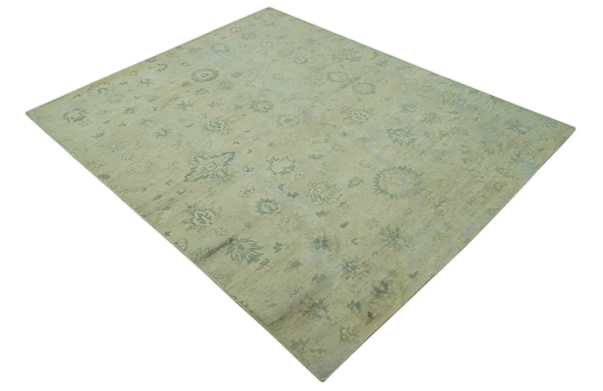 Distressed Traditional Design Blue And Beige Hand Knotted 8x10 Wool Area Rug - Image 12