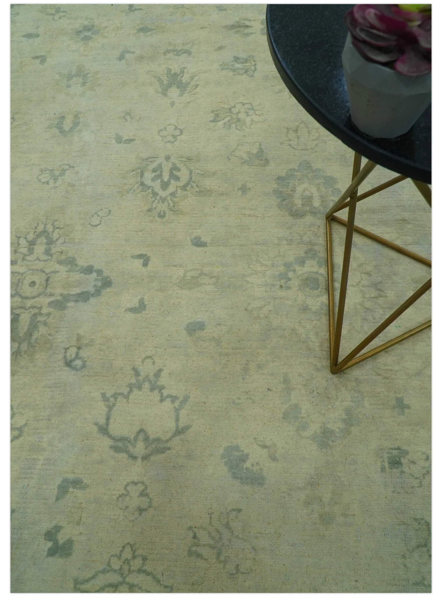 Distressed Traditional Design Blue And Beige Hand Knotted 8x10 Wool Area Rug - Image 3
