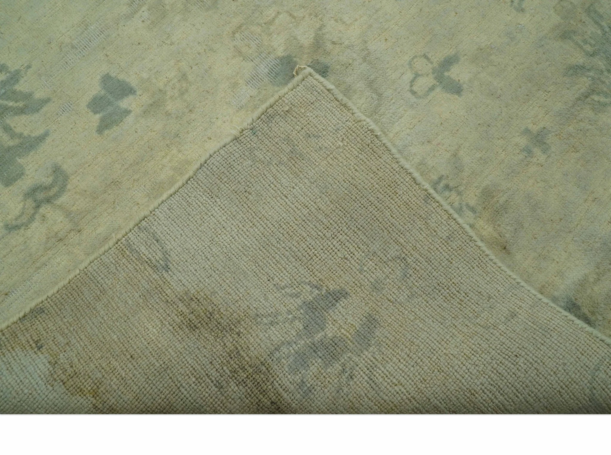Distressed Traditional Design Blue And Beige Hand Knotted 8x10 Wool Area Rug - Image 7