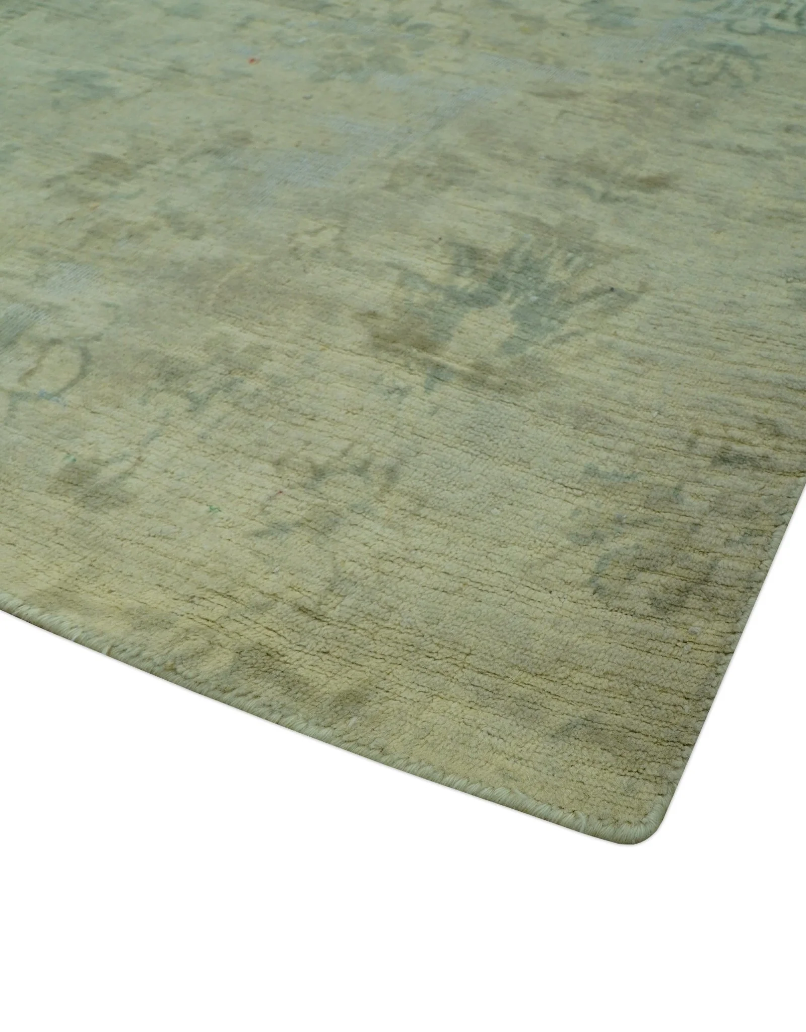 Distressed Traditional Design Blue And Beige Hand Knotted 8x10 Wool Area Rug - Image 8