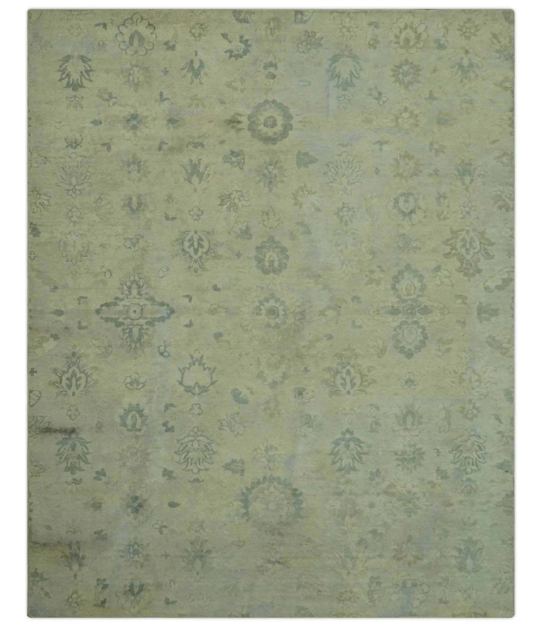 Distressed Traditional Design Blue And Beige Hand Knotted 8x10 Wool Area Rug - Image 9