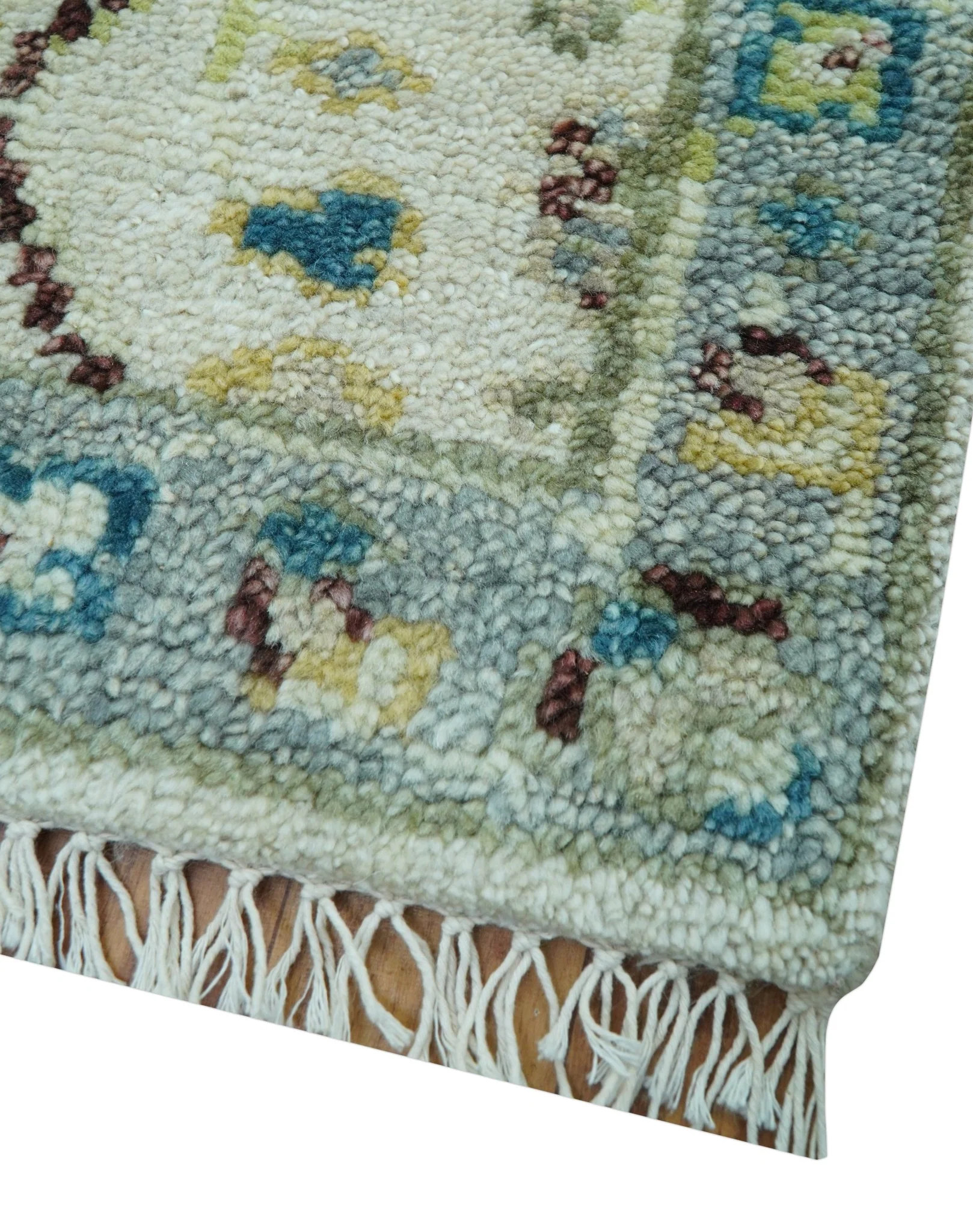 Traditional Oushak Design Blue And Ivory 2x3 Hand knotted Wool Area Rug - Image 9