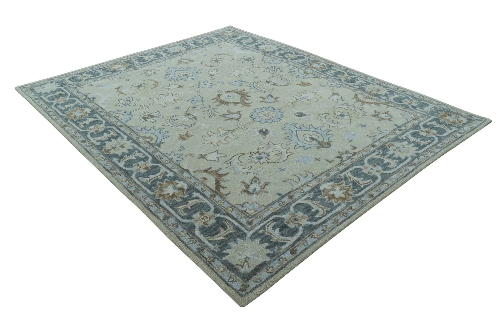 Traditional Oushak Design Beige, Blue And Silver 8x10 Hand Tufted Wool Area Rug - Image 11