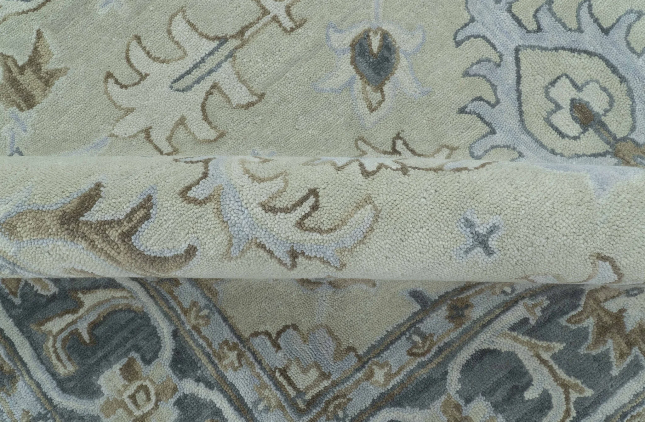 Traditional Oushak Design Beige, Blue And Silver 8x10 Hand Tufted Wool Area Rug - Image 7