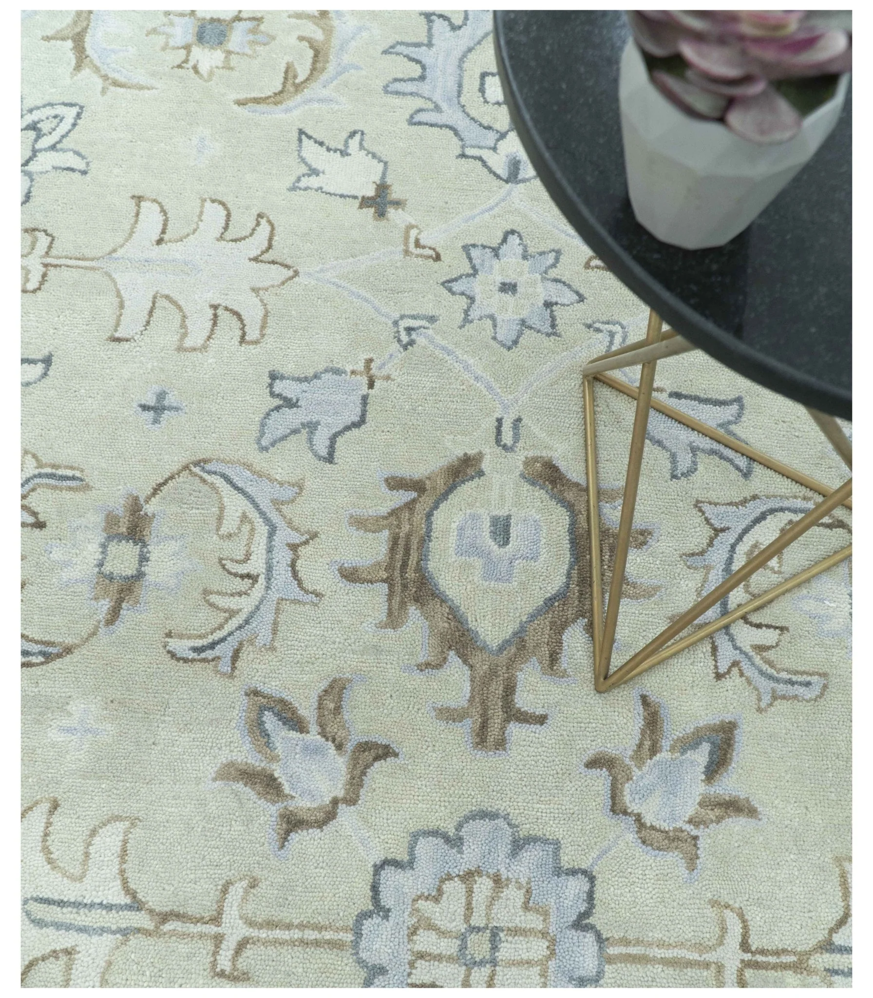 Traditional Oushak Design Beige, Blue And Silver 8x10 Hand Tufted Wool Area Rug - Image 8