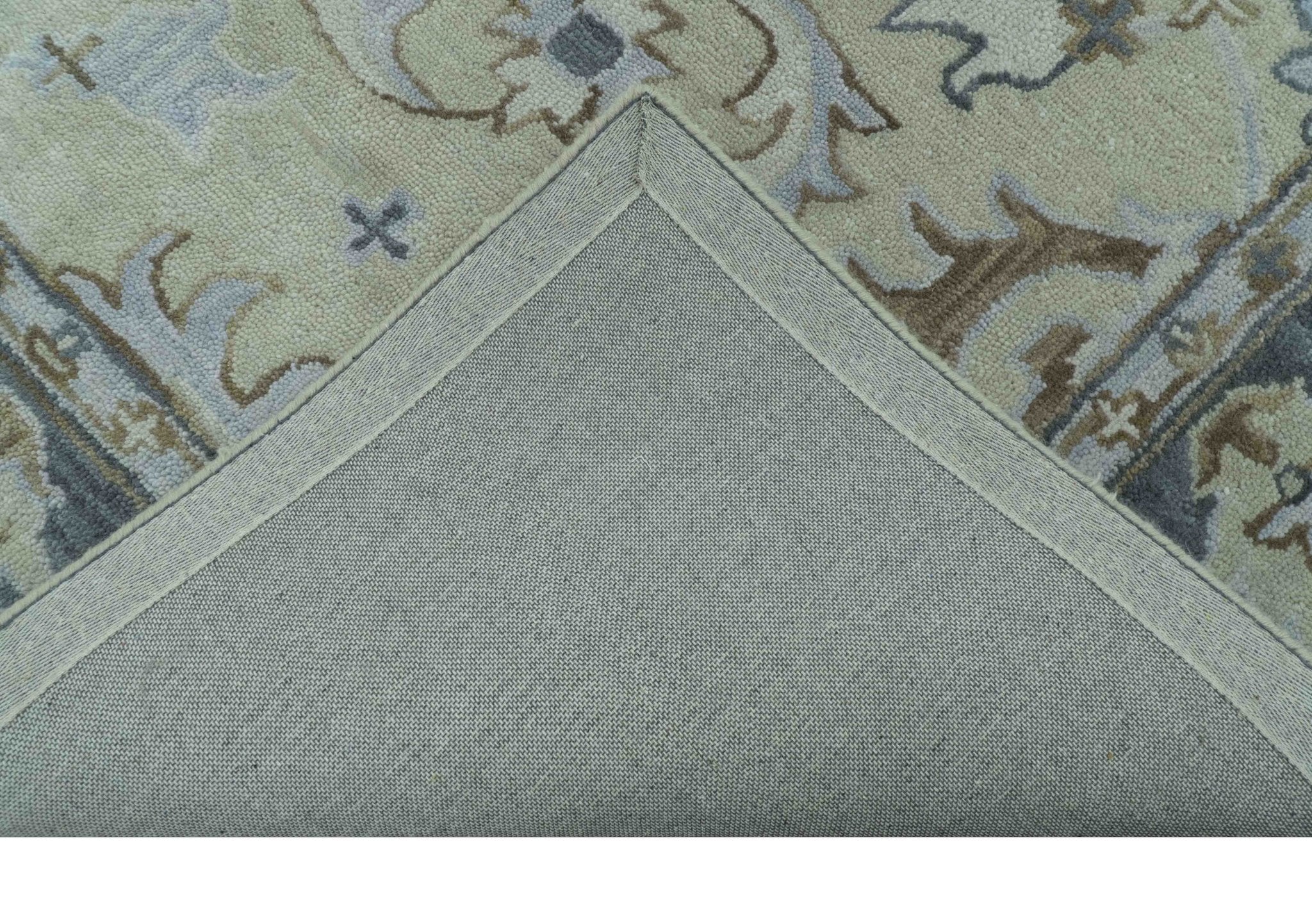 Traditional Oushak Design Beige And Blue Hand Tufted Custom Made Wool Rug - Image 5