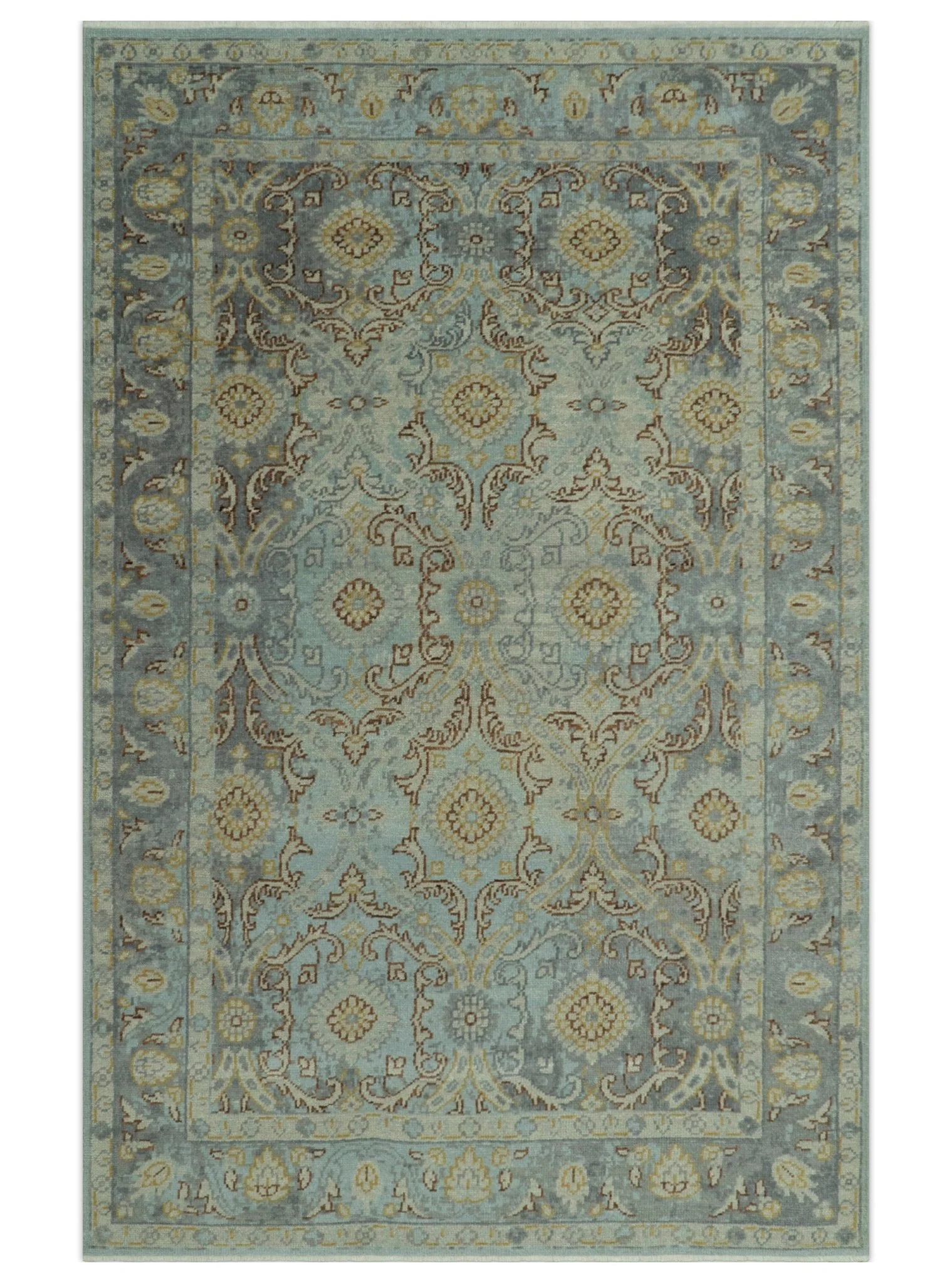 Traditional Oushak Design Blue, Brown And Gray 6X9 Hand Knotted wool rug - Image 10