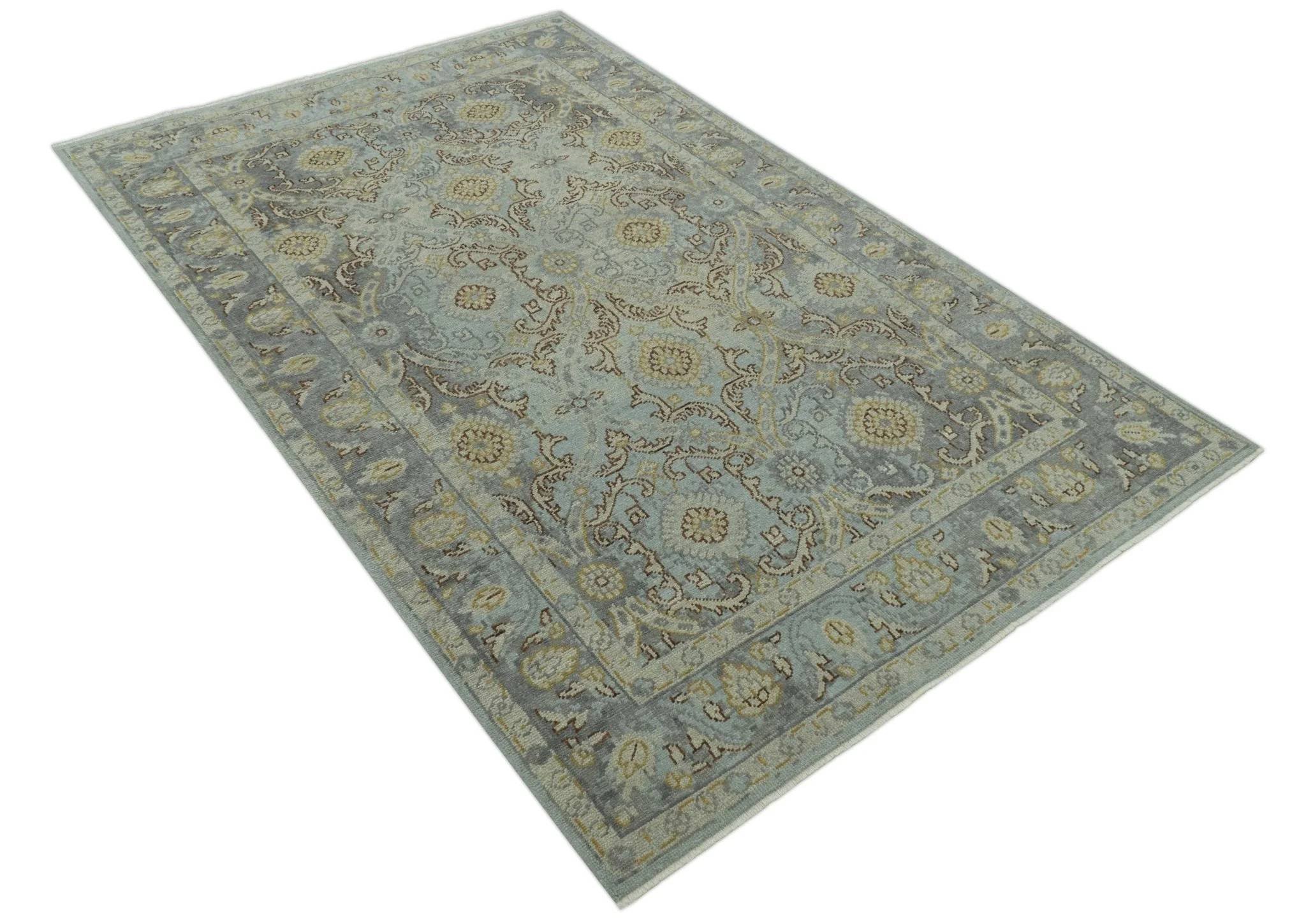 Traditional Oushak Design Blue, Brown And Gray 6X9 Hand Knotted wool rug - Image 11