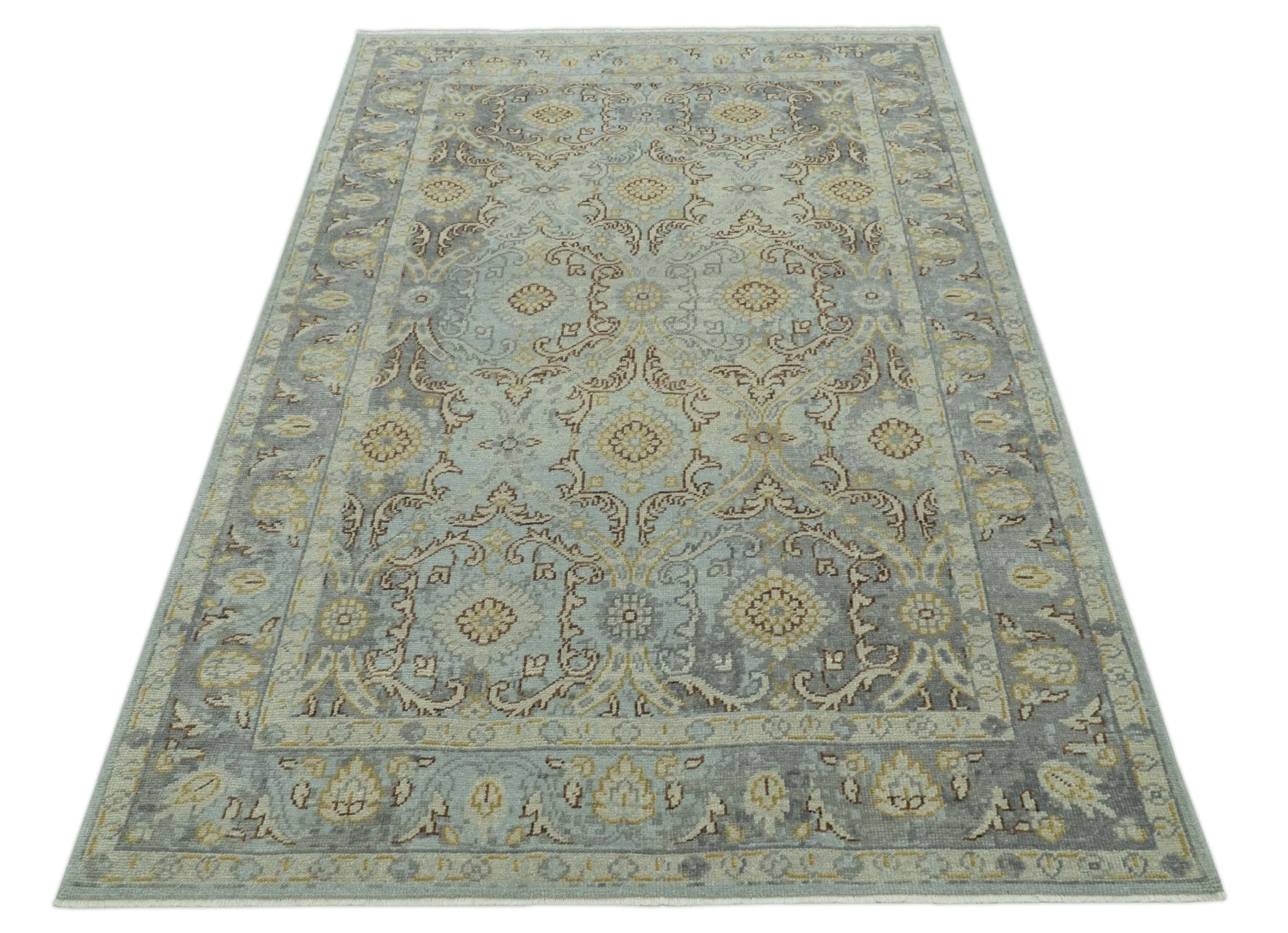 Traditional Oushak Design Blue, Brown And Gray 6X9 Hand Knotted wool rug - Image 12