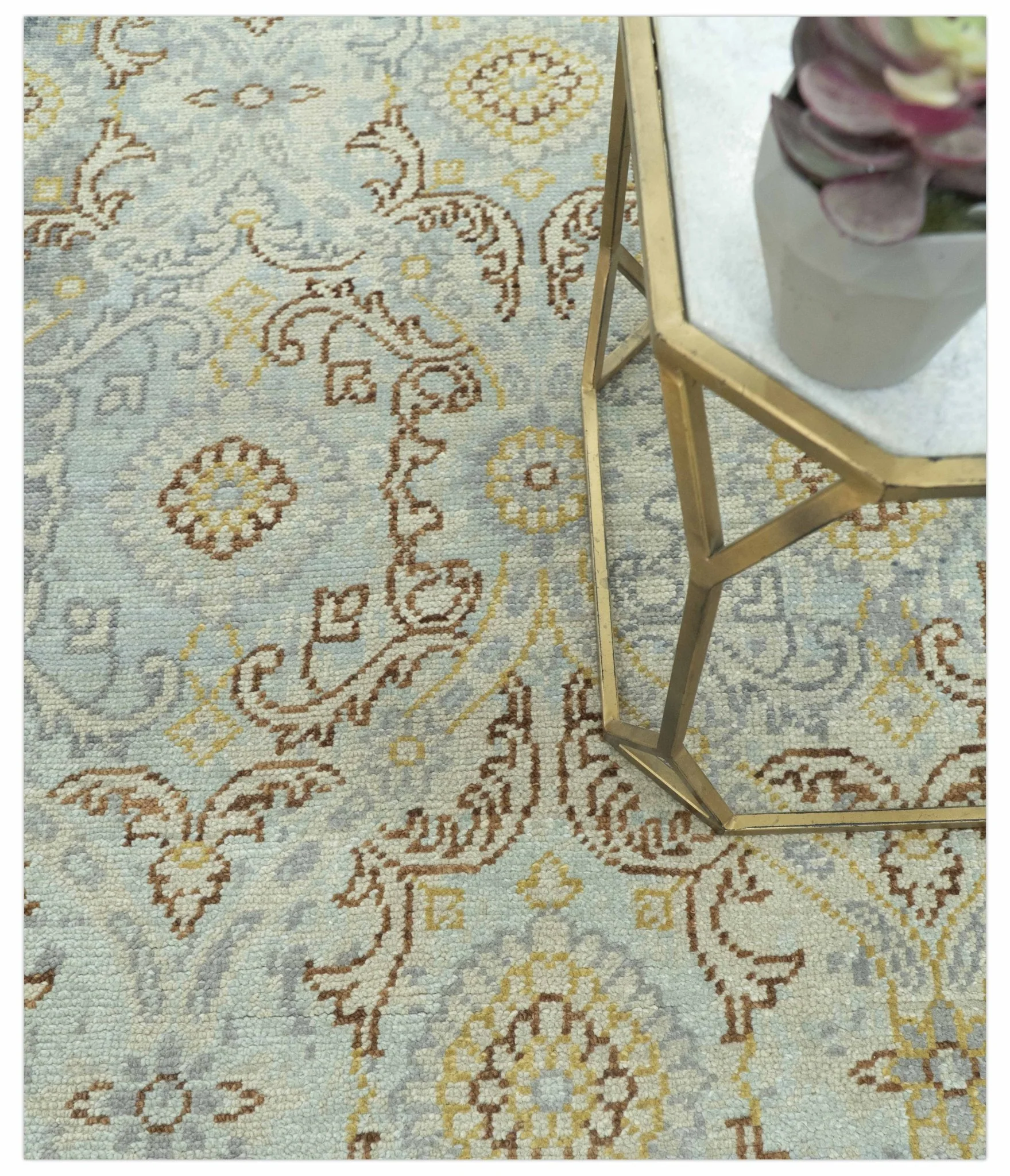 Traditional Oushak Design Blue, Brown And Gray 6X9 Hand Knotted wool rug - Image 3