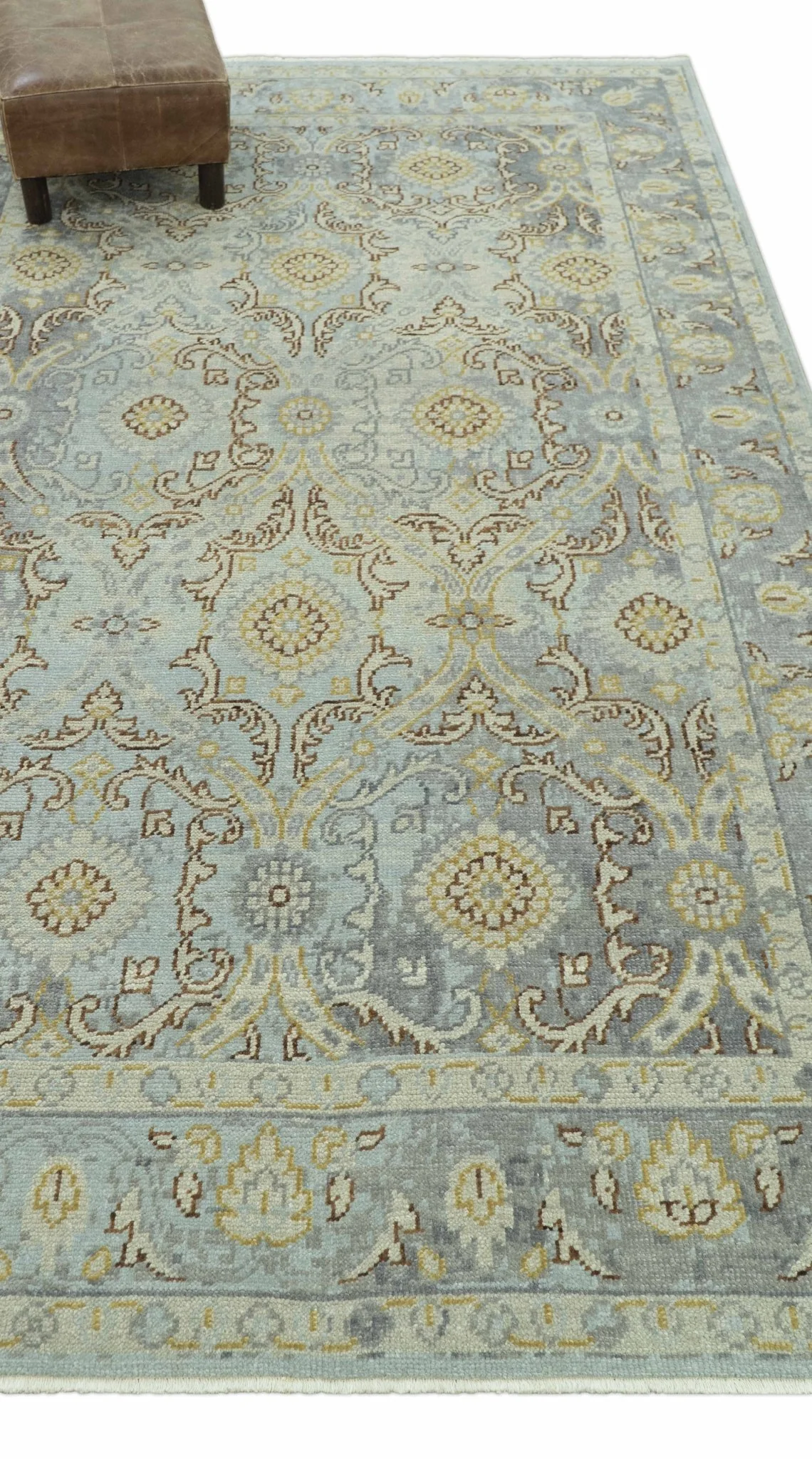 Traditional Oushak Design Blue, Brown And Gray 6X9 Hand Knotted wool rug - Image 4