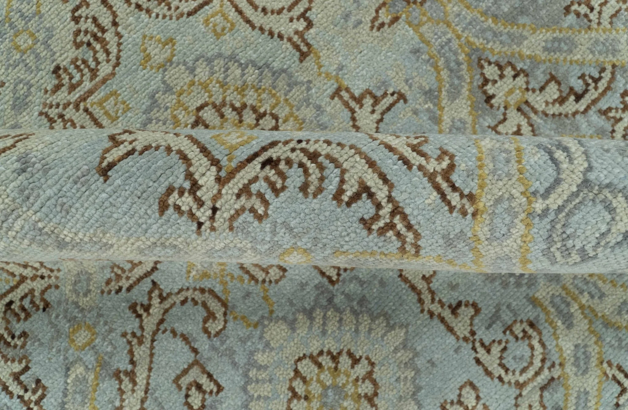 Traditional Oushak Design Blue, Brown And Gray 6X9 Hand Knotted wool rug - Image 6