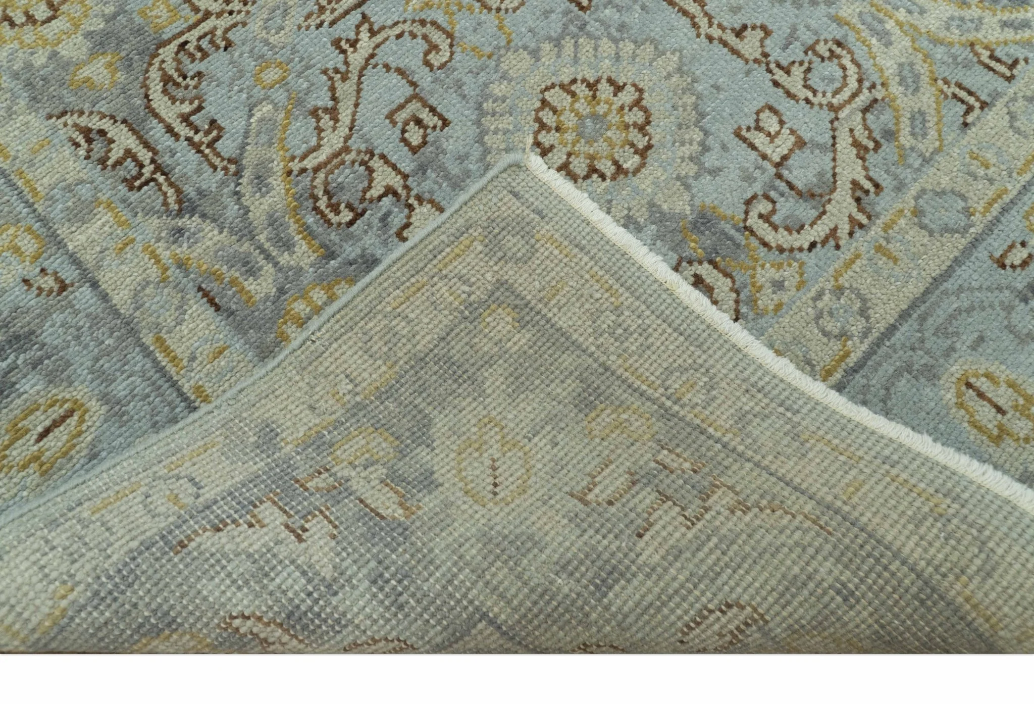 Traditional Oushak Design Blue, Brown And Gray 6X9 Hand Knotted wool rug - Image 7