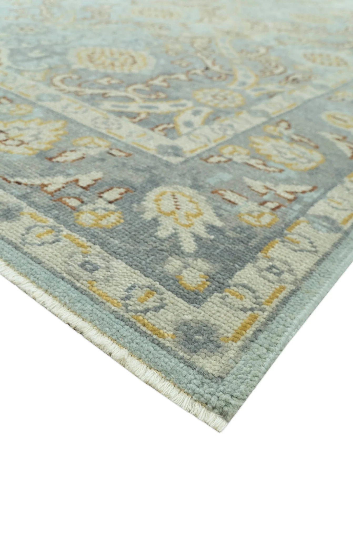 Traditional Oushak Design Blue, Brown And Gray 6X9 Hand Knotted wool rug - Image 9