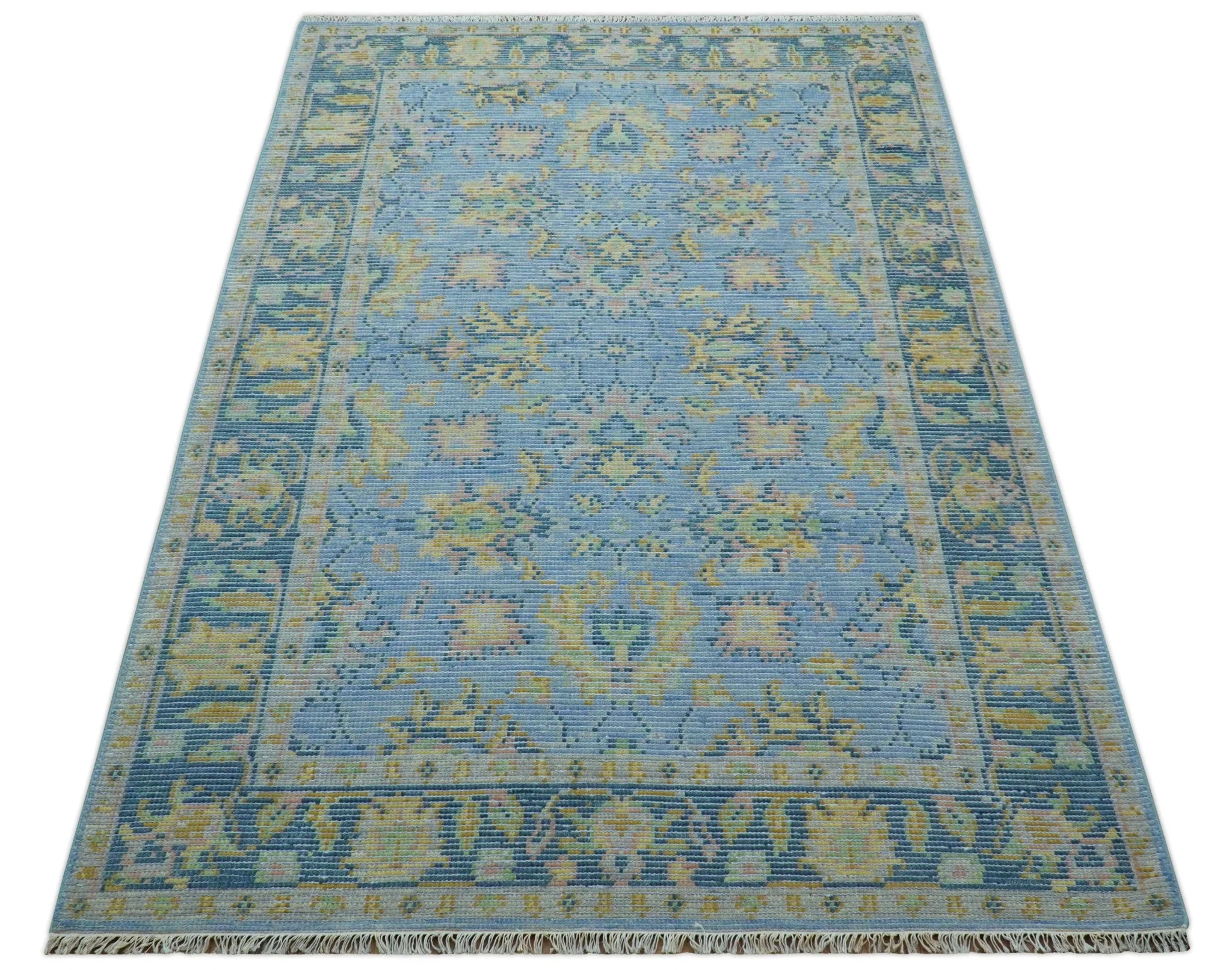 Traditional Oushak Design Blue Hand knotted 6x9 Wool Area Rug - Image 10
